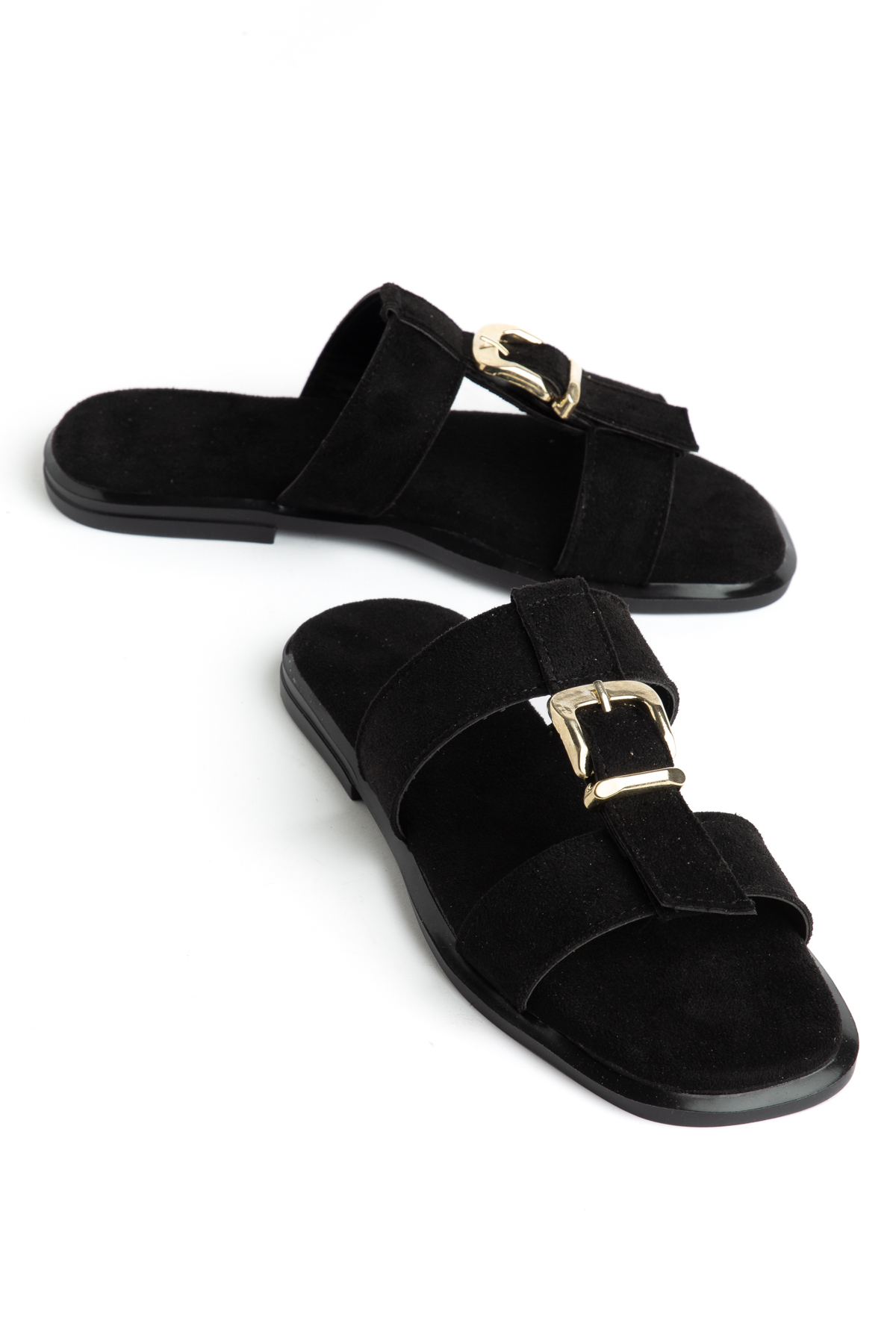 Sorella Women's Suede Casual Casual Sandal Slippers with Gold Buckle Detail