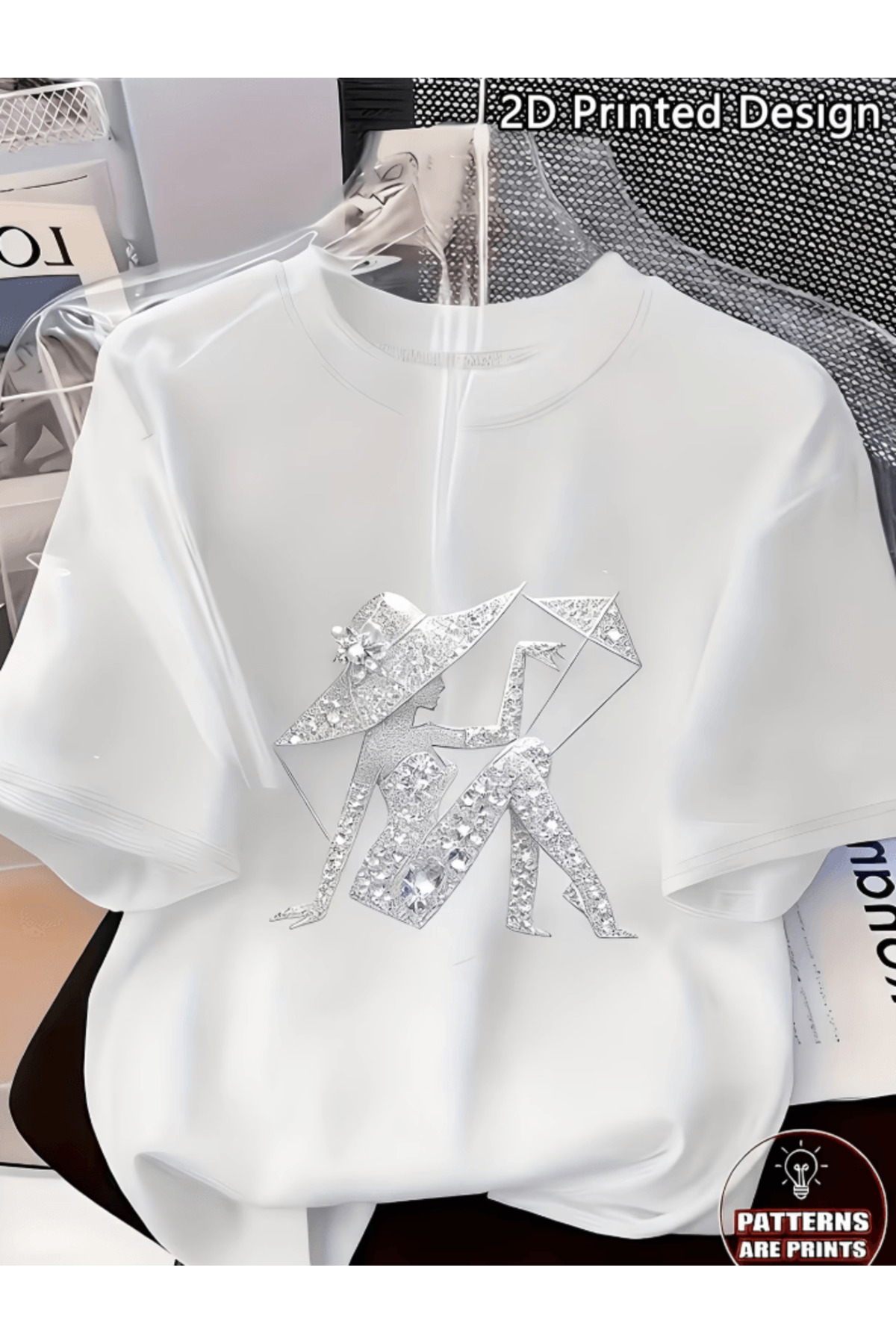 one button Tricou Premium Oversize cu imprimeu strălucitor cu personaje și um...