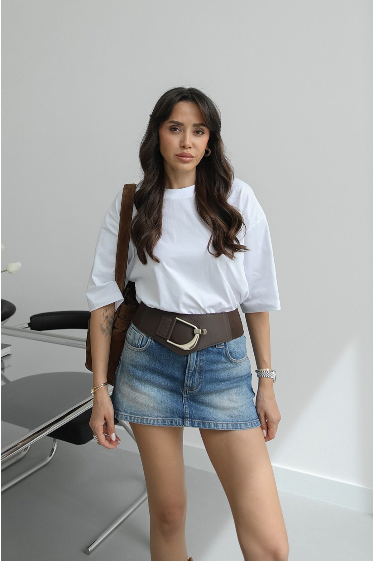 Havoş Mavi Yıkamalı Mini Denim Şort Etek görsel 3