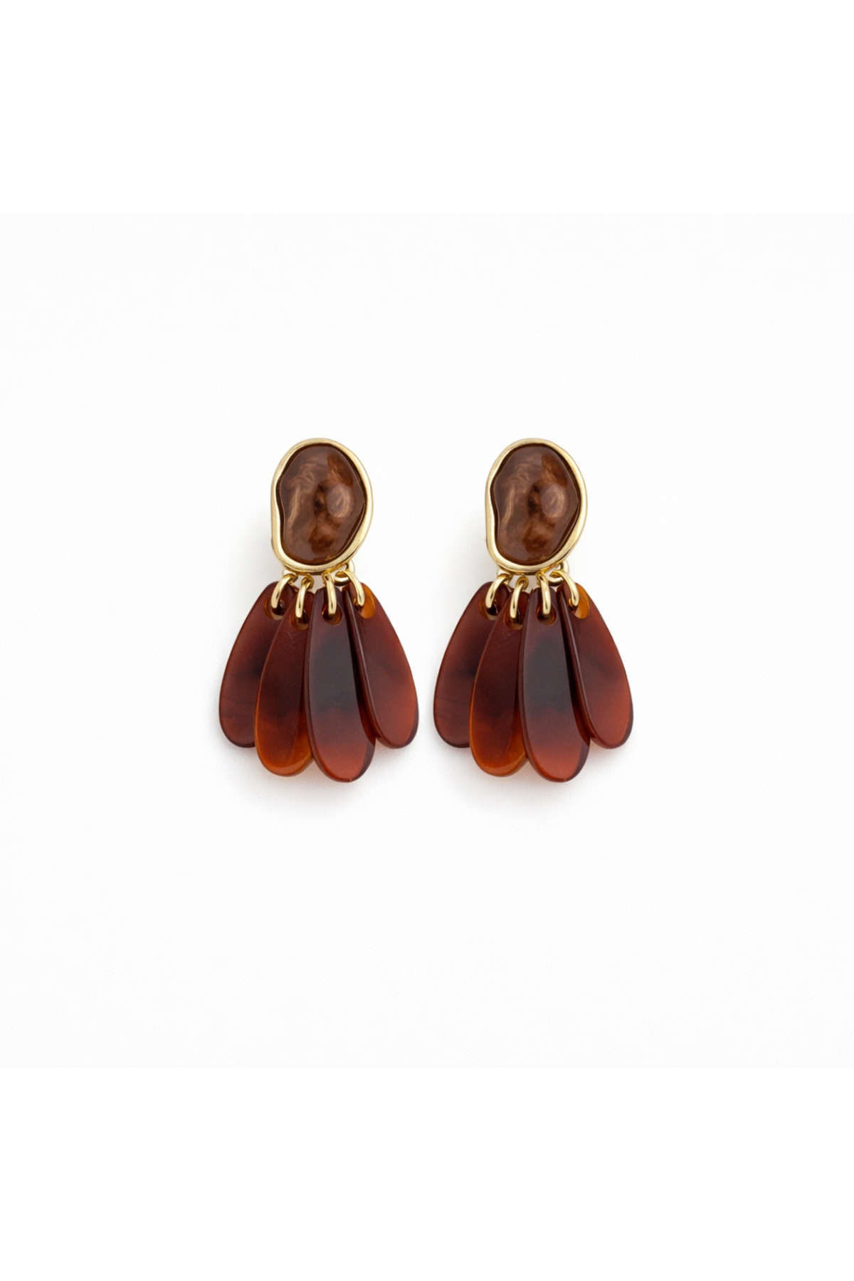Amber Damla Taşlı Gold Detaylı Sallantılı Küpe – Bohem Şık Tasarım