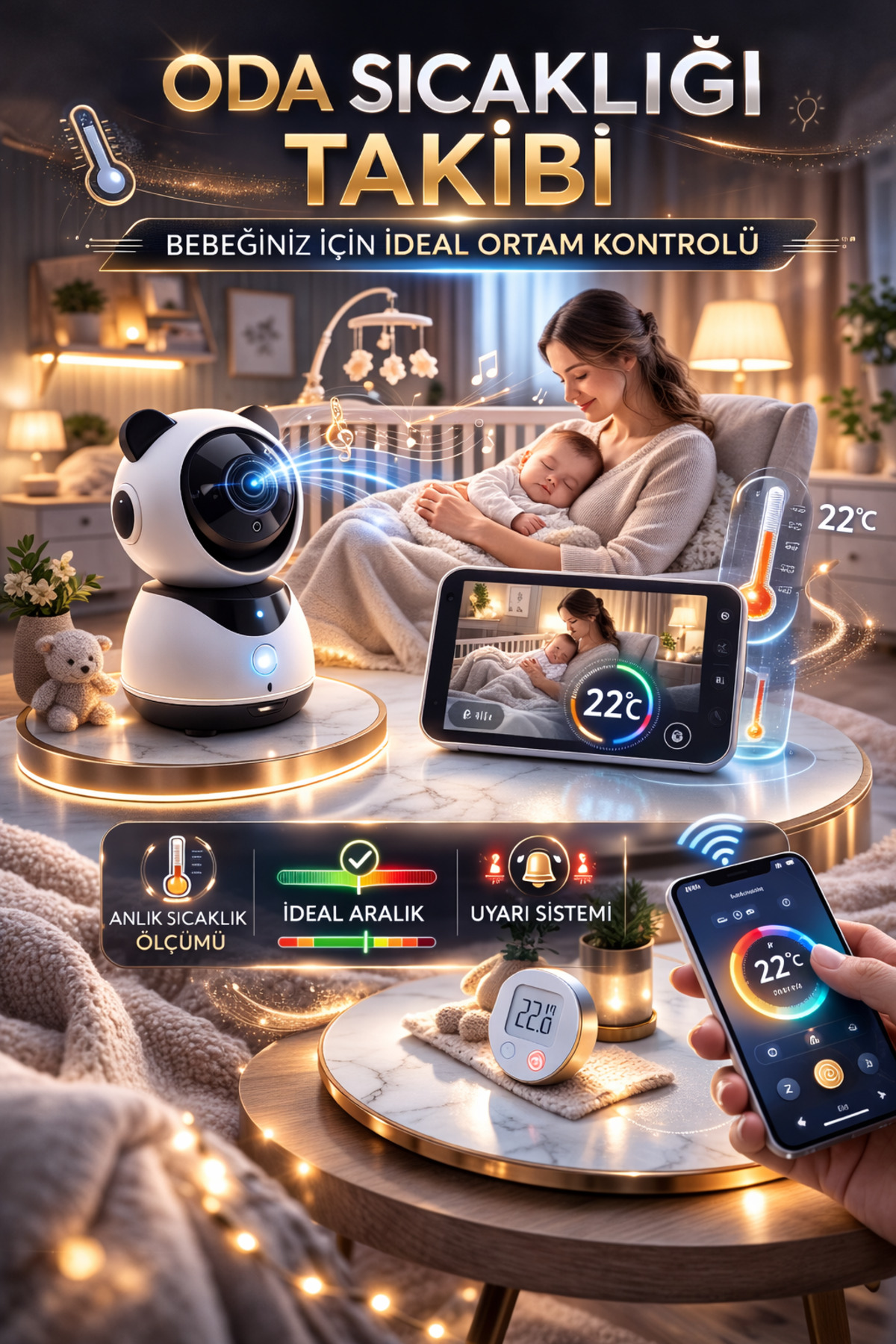 SONREİR 4.3 İnç Ekranlı Bebek Kamerası Gece Görüşlü Hareketli Sıcaklık Ölçerli Sesli Ip Güvenlık Kamerası fotoğrafı 4 (önizleme)