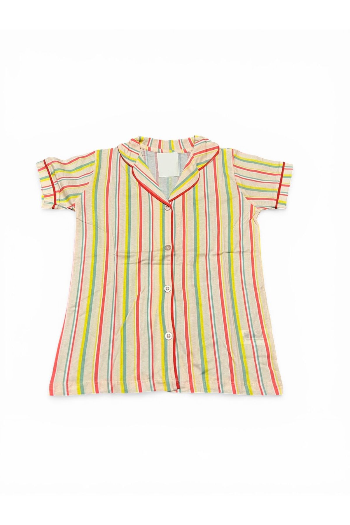 SERRASTIL Kız Çocuk Renkli Çizgili Krem Rengi Pamuklu Kısa Kollu Pijama Takımı fotoğrafı 6 (önizleme)