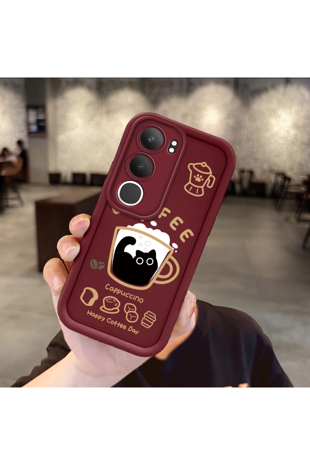 Vivo Y19S 4G/Y19S Pro Compatible Shockproof Camera Protected Claret Red Silicone Print Patterned Case