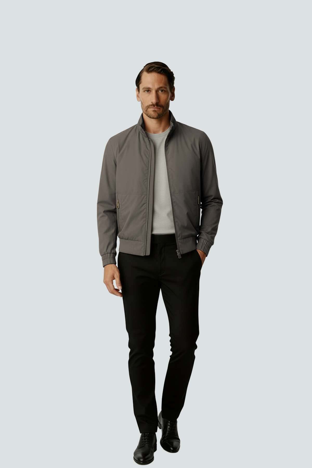 İgs Taş Rengi Modern Erkek Bomber Mont