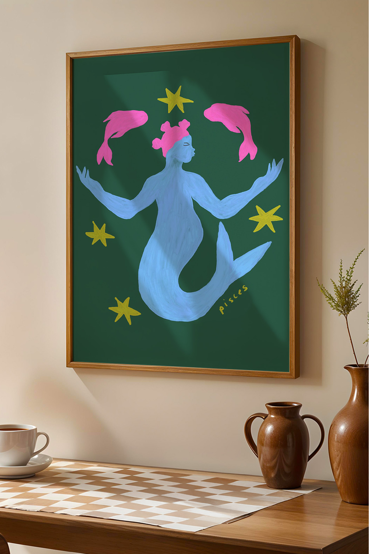 Balık Burcu Tablo Modern Astroloji İllüstrasyon Poster Duvar Dekoru Çerçevesiz