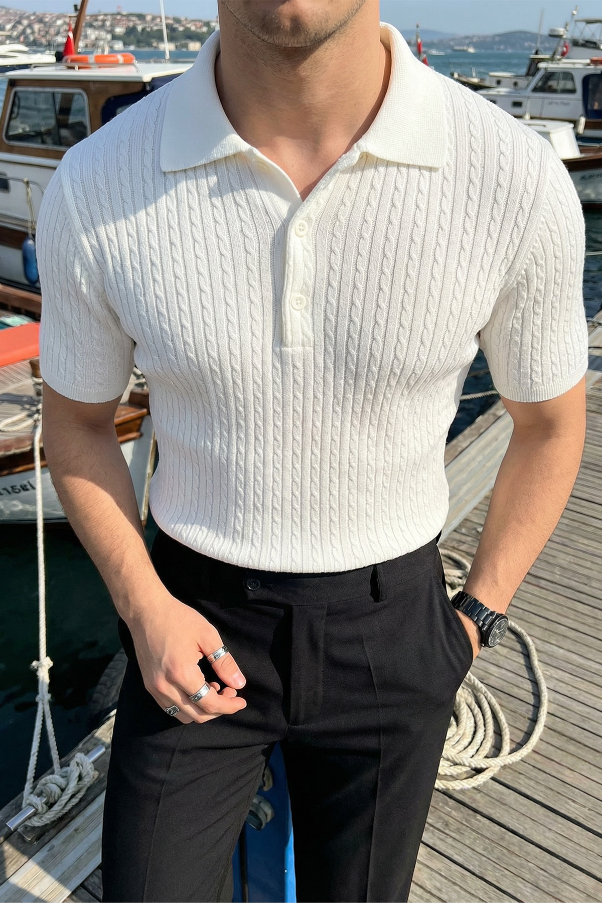 Tangi Premium Cotton Slim Fit Polo Neck Men's Knitwear T-Shirt