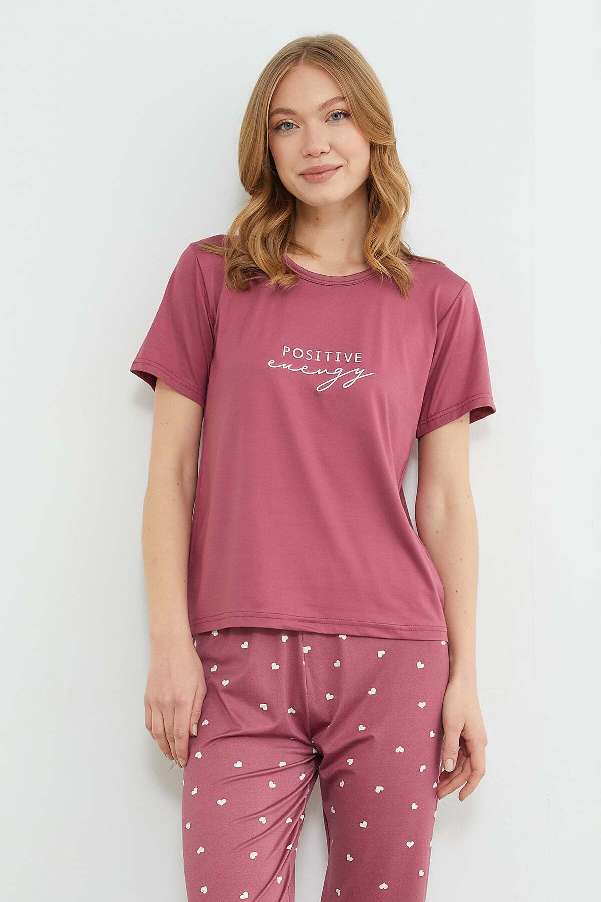 Fullamoda  Kalp Desenli Bisiklet Yaka Pijama Takımı - Görsel 4