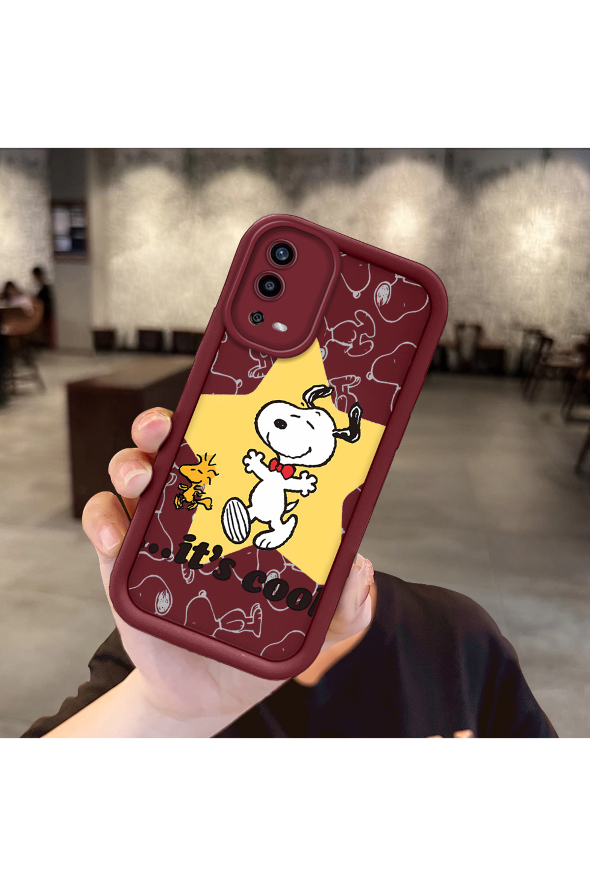 OPPO A55 4G Compatible Shockproof Camera Shielded Claret Red Silicone Print Patterned Case