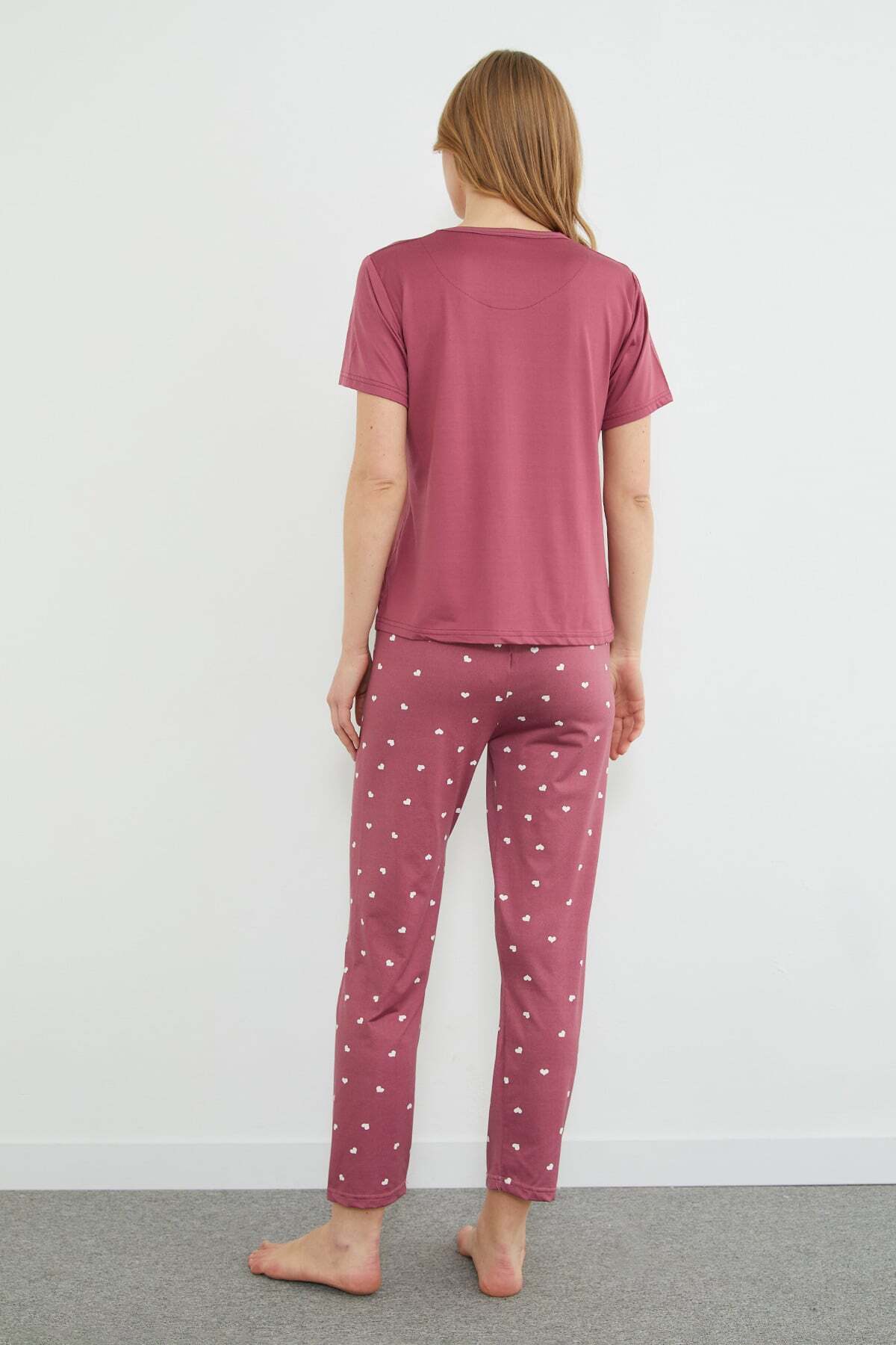 Fullamoda  Kalp Desenli Bisiklet Yaka Pijama Takımı - Görsel 8