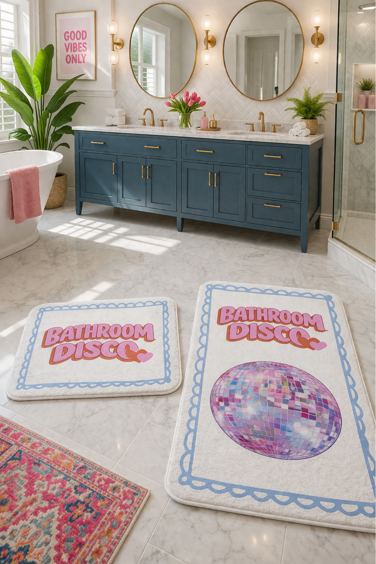 Non-Slip Base Washable 2-Piece Bath Mat - 60*100 cm - 50*60 cm - Bathroom Disco