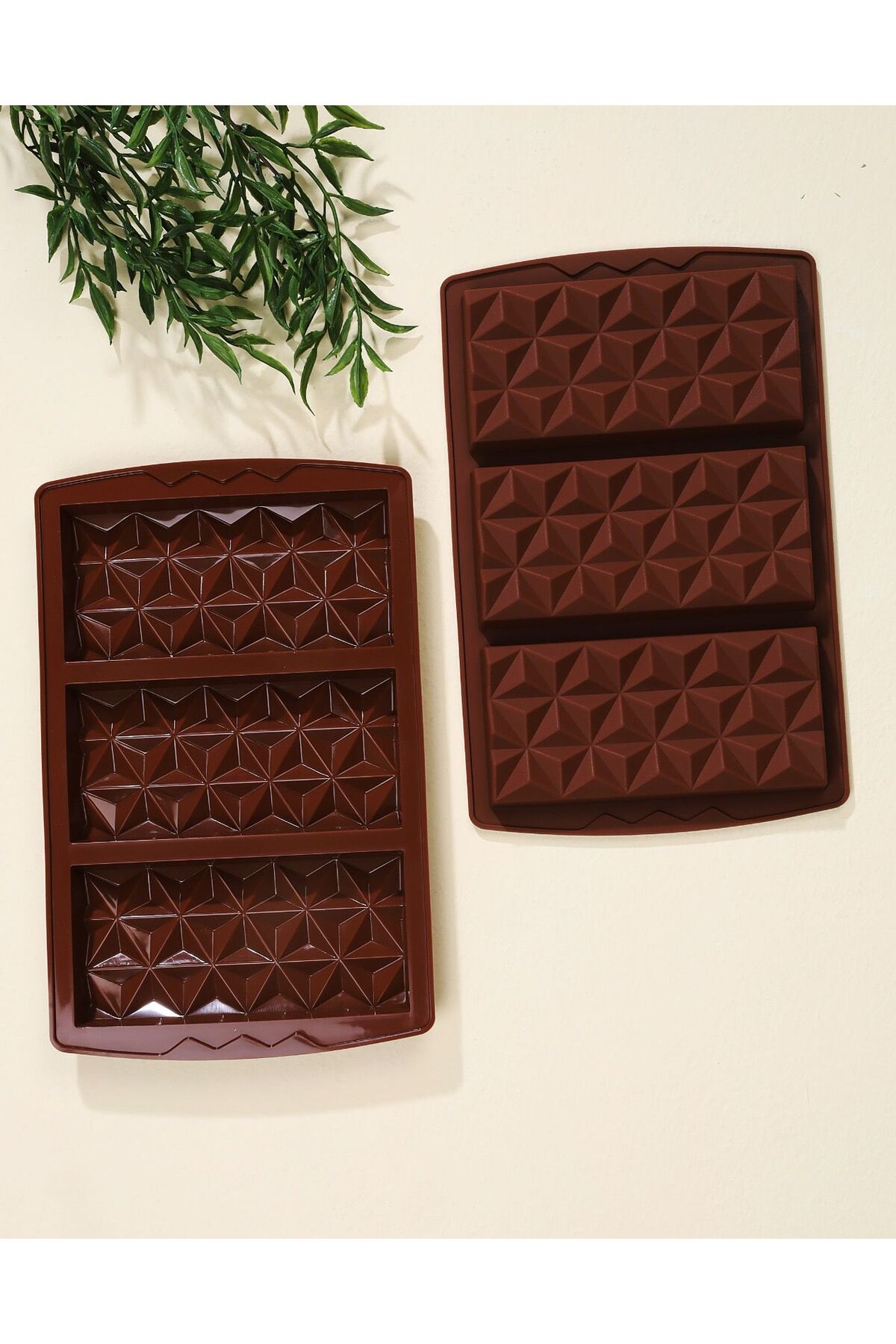 18,5 x 29 cm Prizma Yıldız Detaylı 3'lü Silikon Çikolata Kalıbı - Kristal Desenli Tablet Kalıp