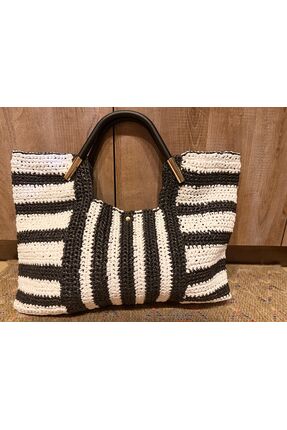 Mimoza Accessories Siyah Beyaz Çizgili Tasarım Yazlık Çanta