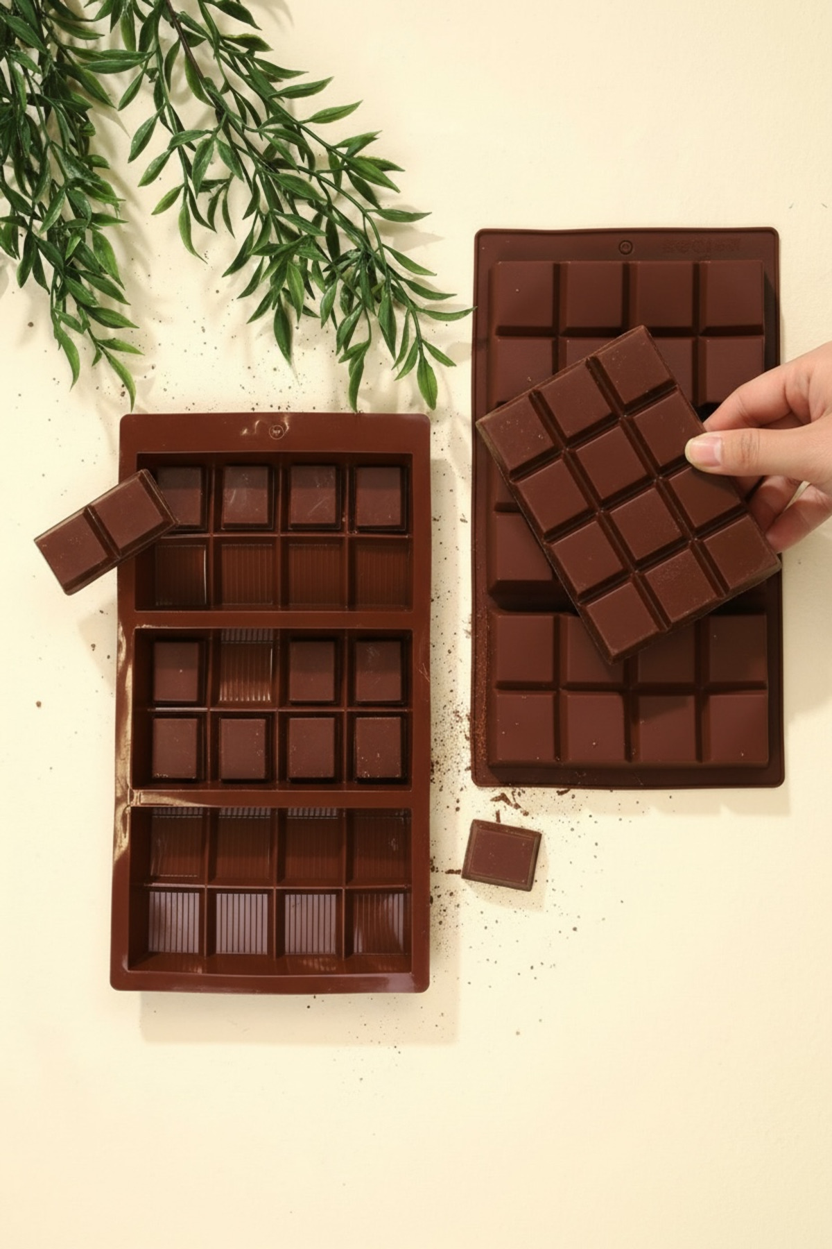 15x28,5 cm Kare Desenli 3'lü Silikon Çikolata Kalıbı - Isıya Dayanıklı Profesyonel Mutfak Kalıbı