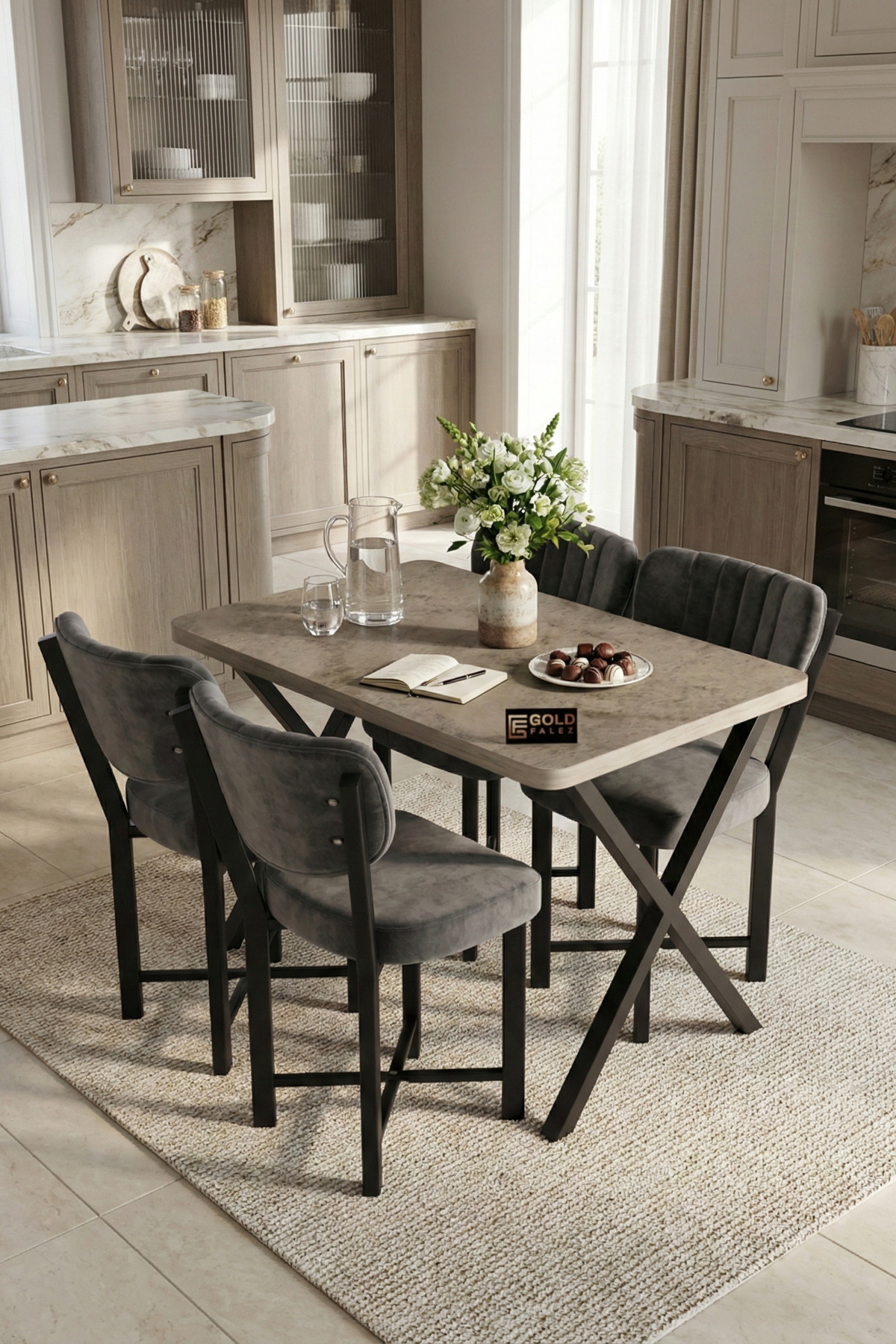 Mutfak Masası 4 Sandalyeli Set 110x70 cm Modern Masa Takımı Cafe Balkon Ofis Masa Elma 9887 Anstrast görsel 2