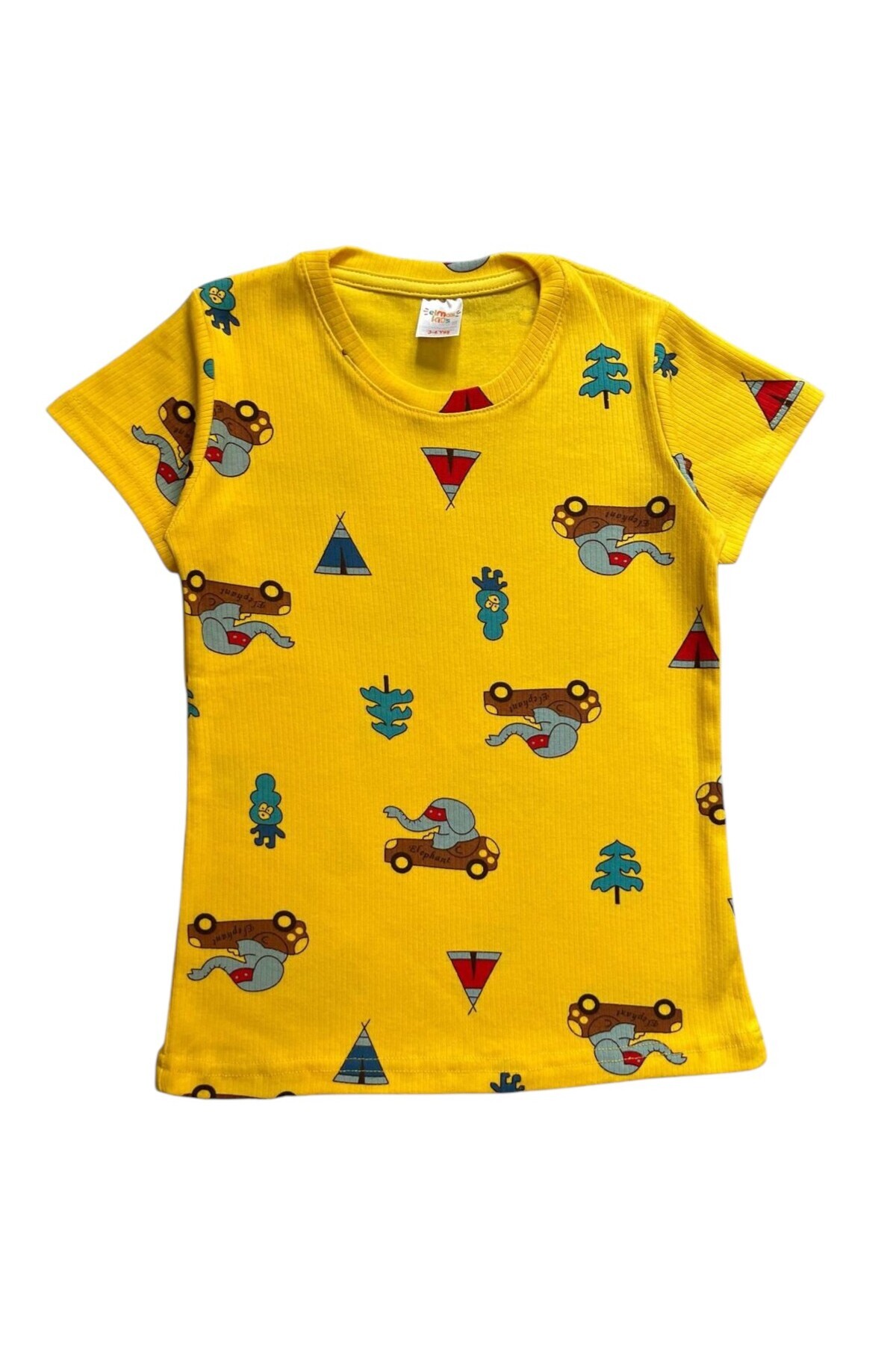 elmas kids Erkek Çocuk %100 Pamuklu Sarı Renk Fil Desenli Kısa Kollu Altı Uzun Yazlık Pijama Takımı fotoğrafı 5 (önizleme)