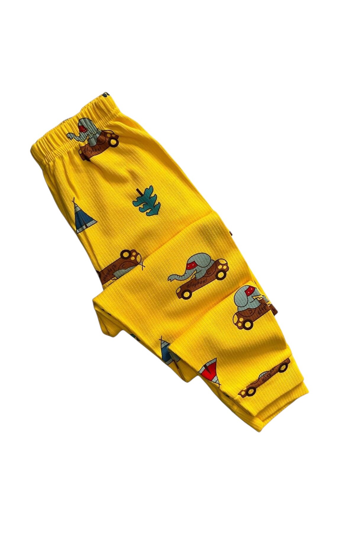 elmas kids Erkek Çocuk %100 Pamuklu Sarı Renk Fil Desenli Kısa Kollu Altı Uzun Yazlık Pijama Takımı fotoğrafı 6 (önizleme)