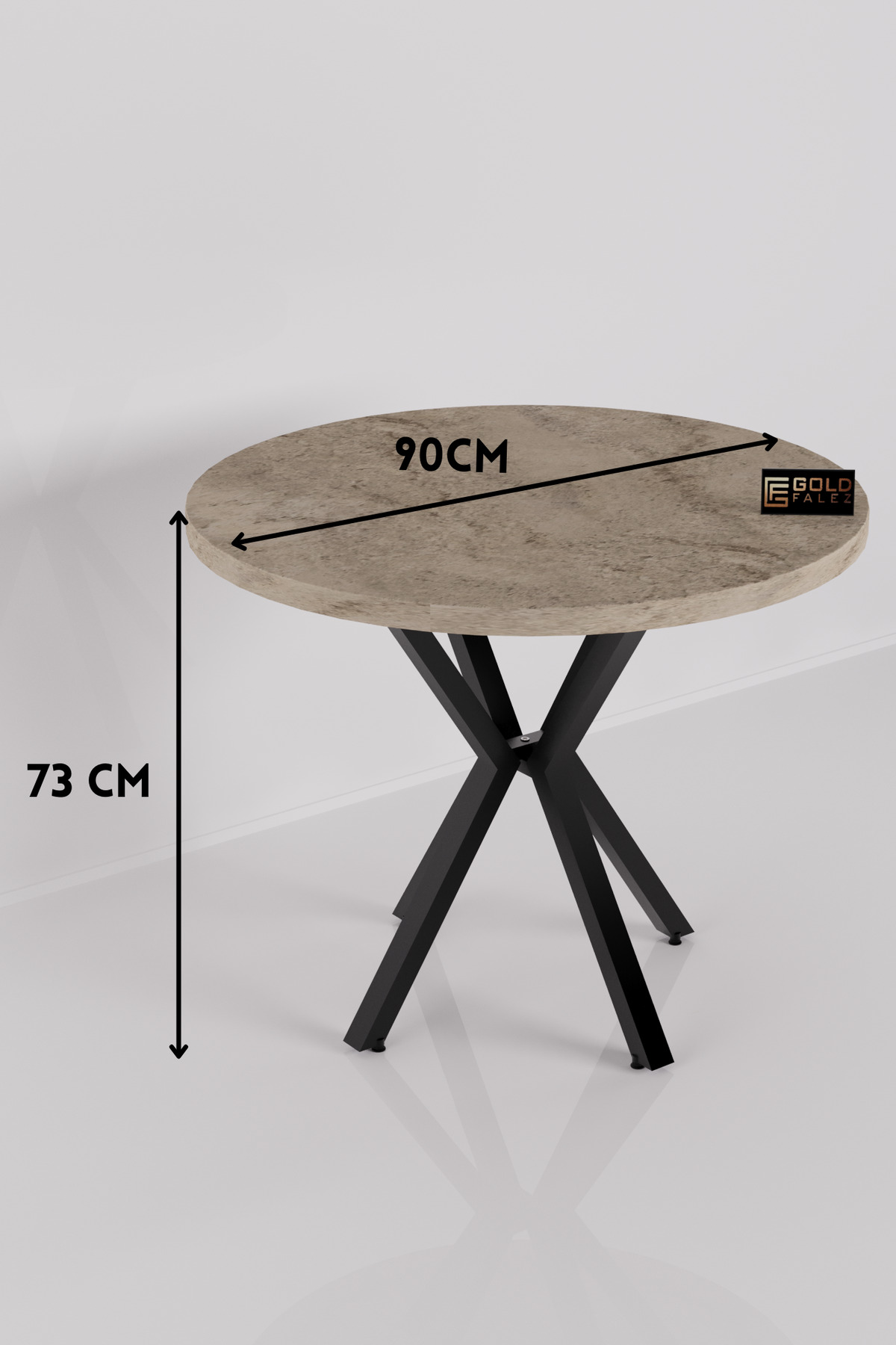 Mutfak Masası 90 cm Yuvarlak Masa Modern Metal Ayaklı Cafe Balkon Ofis Yemek Masası 9826 Traverten görsel 2