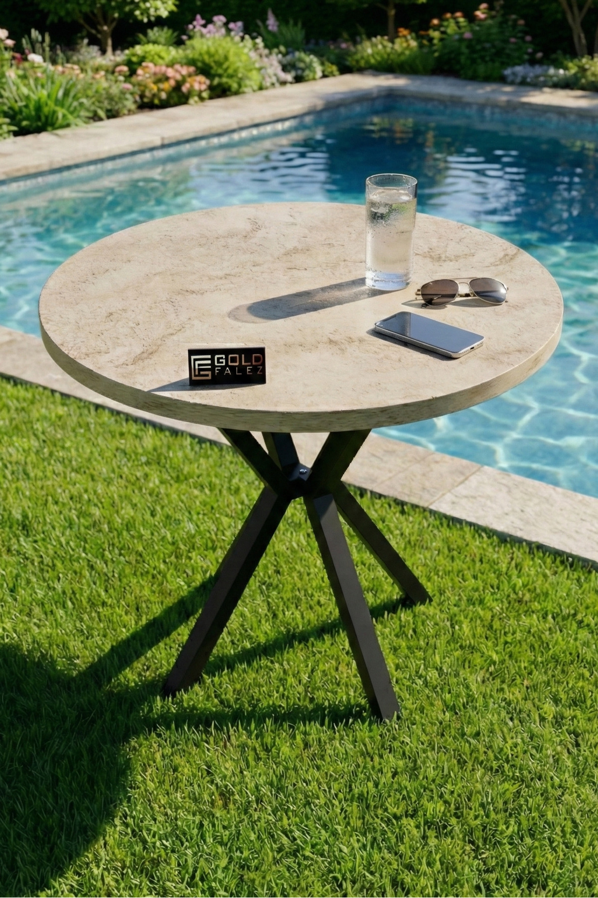Mutfak Masası 90 cm Yuvarlak Masa Modern Metal Ayaklı Cafe Balkon Ofis Yemek Masası 9826 Traverten görsel 3