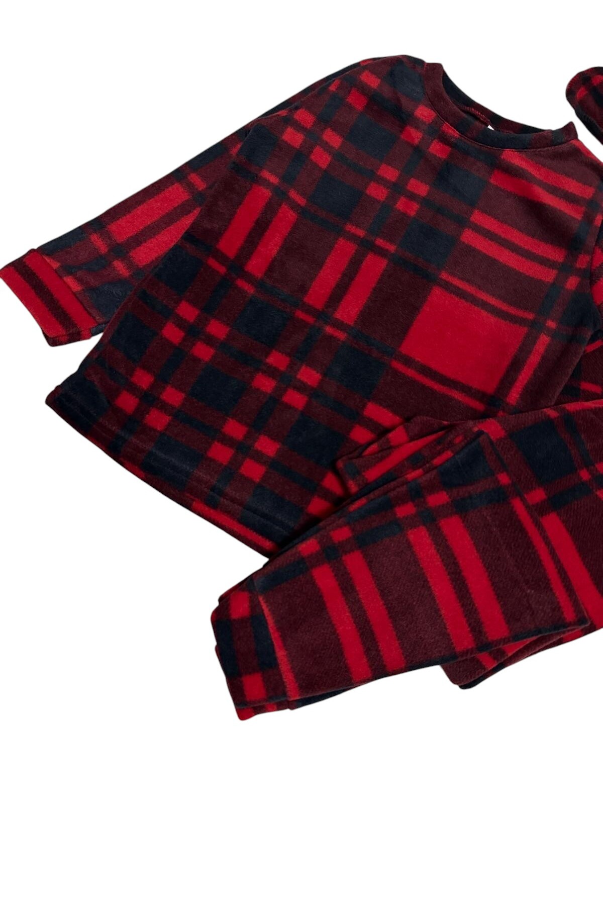 Fil Kids Erkek - Kız Çocuk Pamuklu Uyku Bantlı Ekose Desenli Kırmızı Lacivert Renk Kışlık Polar Pijama Takımı fotoğrafı 3 (önizleme)