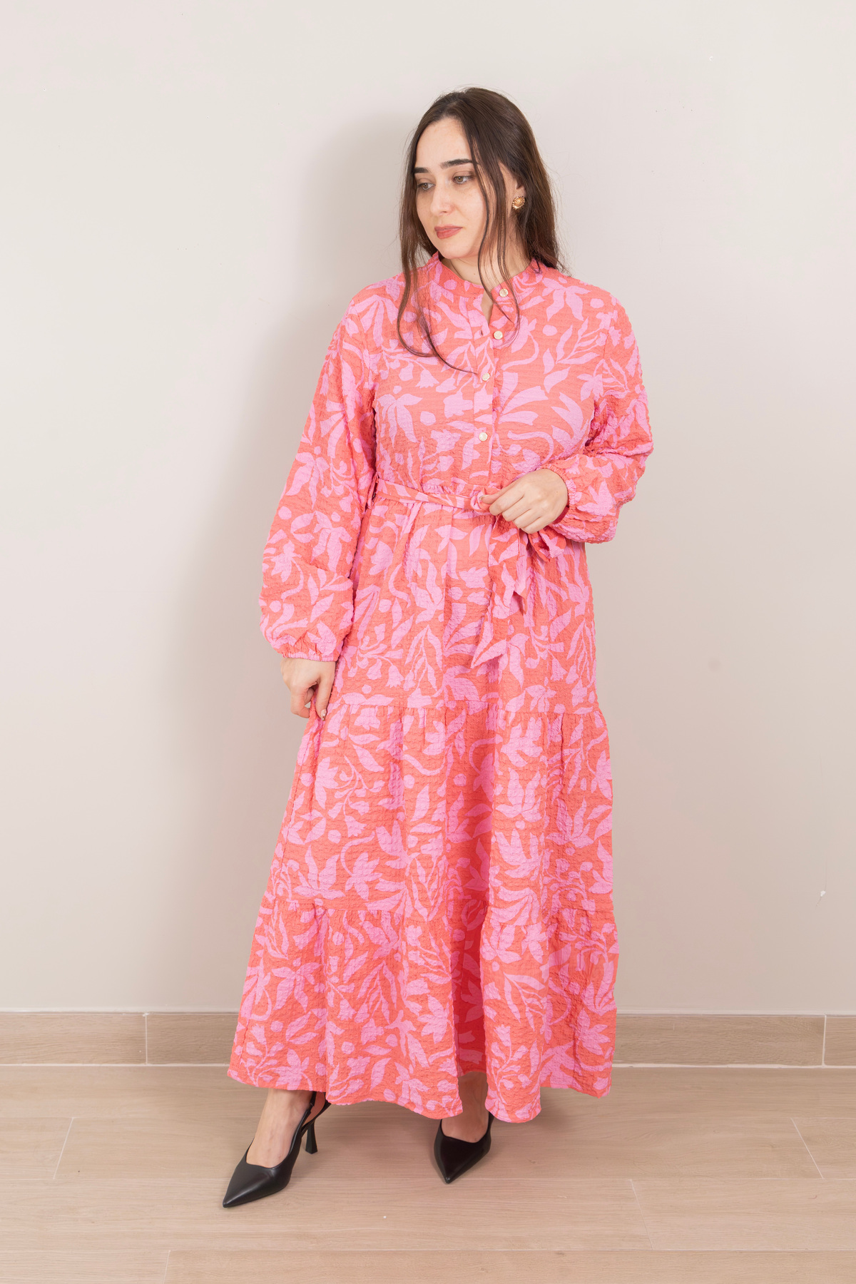 LINELLE Pink Printed Tiered Maxi Dress