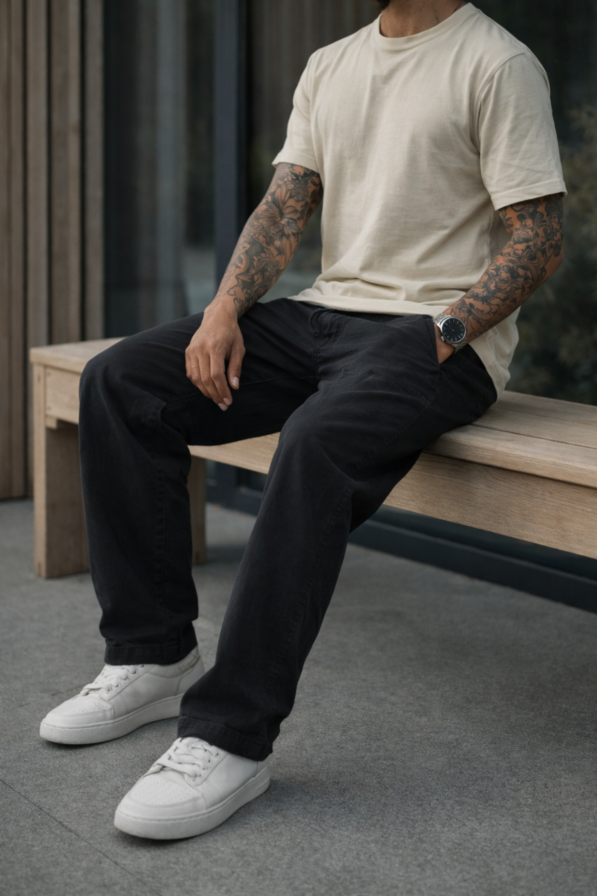 DAMGA JEANS  Erkek Premium Jogger Relax Fit Siyah Keten Pantolon - Görsel 4