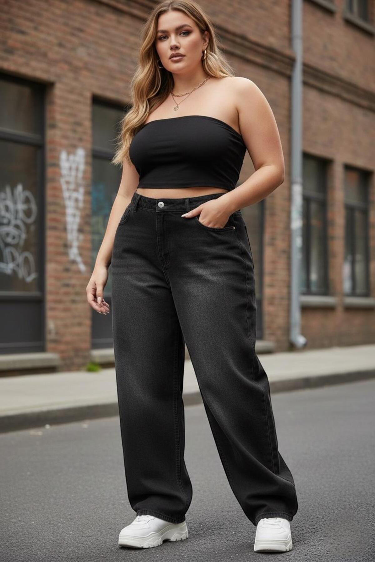 St.Poll  ESKİTME YIKAMALI UNİSEX BÜYÜK BEDEN BAGGY JEAN PANTOLON - Görsel 2