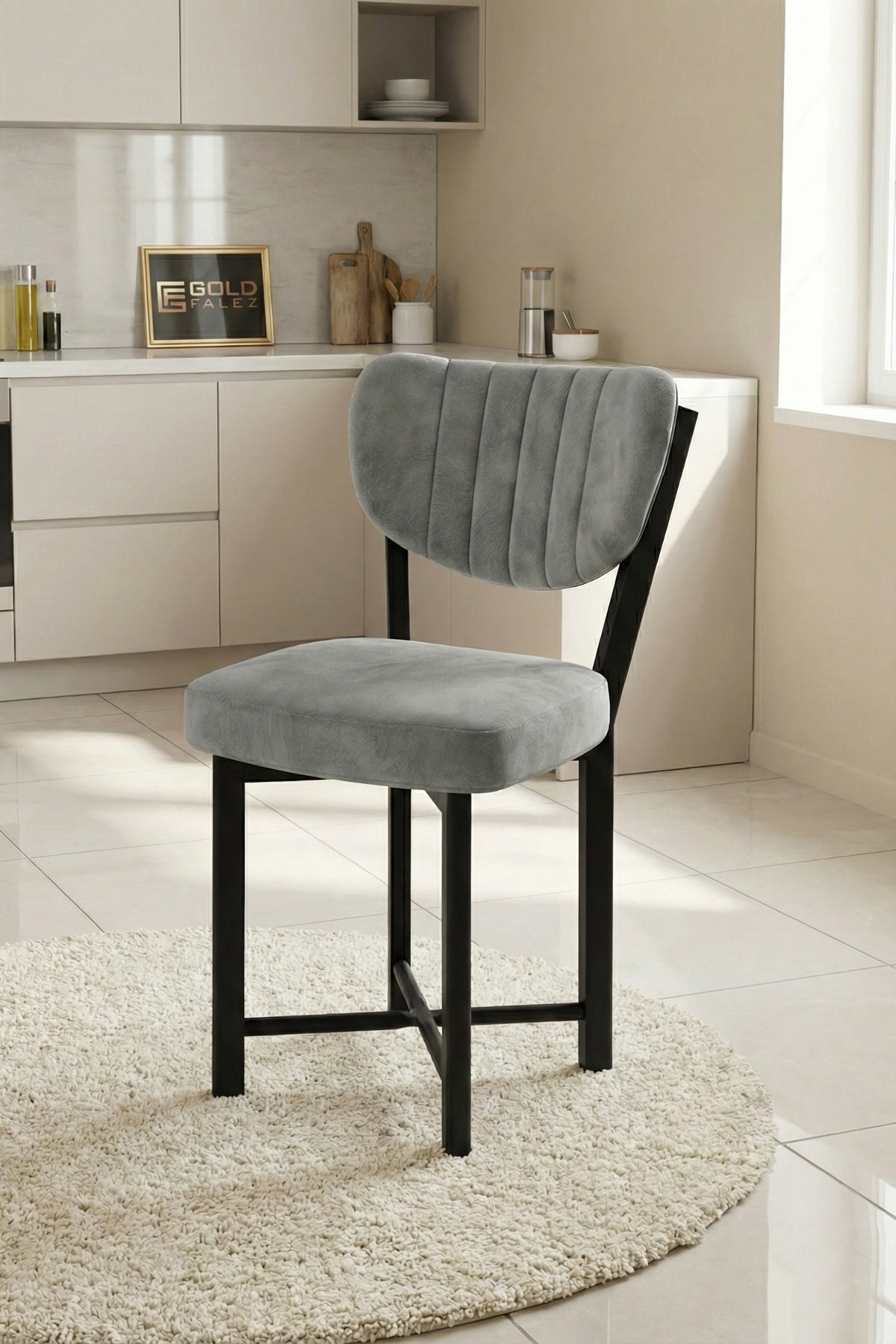 Sandalye 1 Adet Baby Face Kumaş Metal Modern Mutfak Sandalyesi Cafe Balkon Ofis Elma 9814 Gri görsel 2