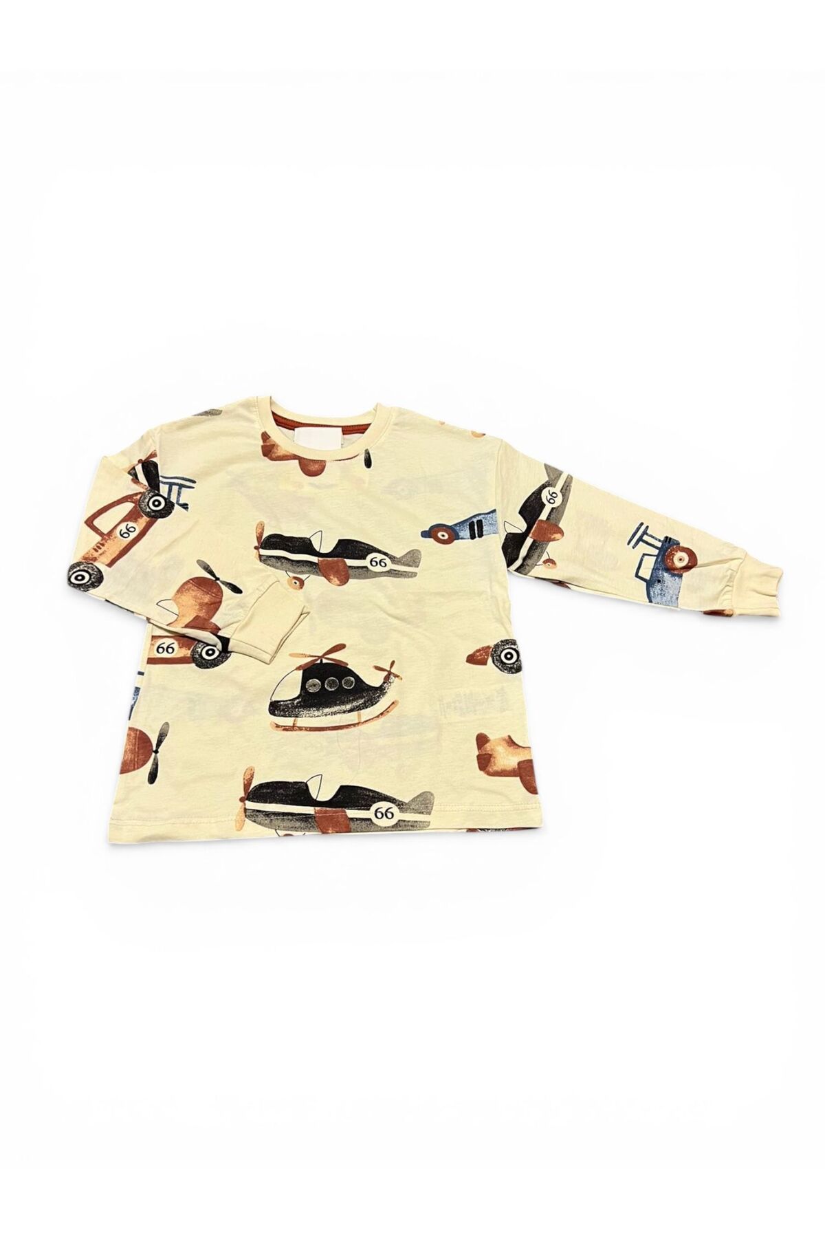 SERRASTIL Erkek Çocuk Helikopter Desenli Krem Renk Pamuklu Uzun Kol Pijama Takımı fotoğrafı 5 (önizleme)
