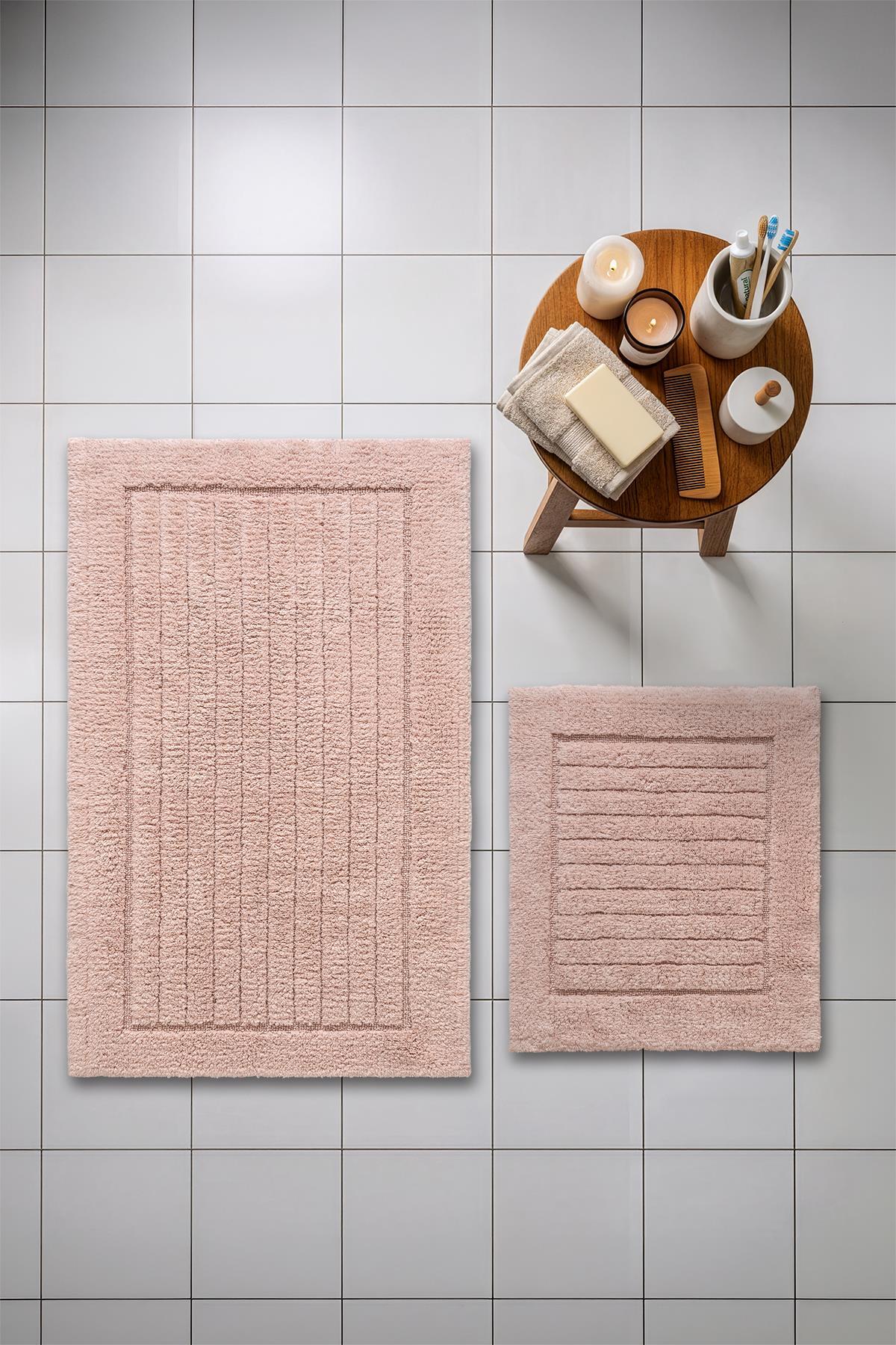Lilly 2-Piece Cotton Bath Mat Set Soft Texture Powder Washable 60x100 + 60x50cm, LL004P