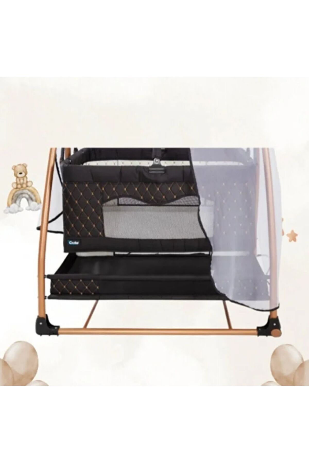 modabebekler Müzikli Dönenceli Anne Yanı Beşik Katlanır Sallanır Bebek Beşiği Yenidoğan Uyku Beşiği fotoğrafı 2 (önizleme)