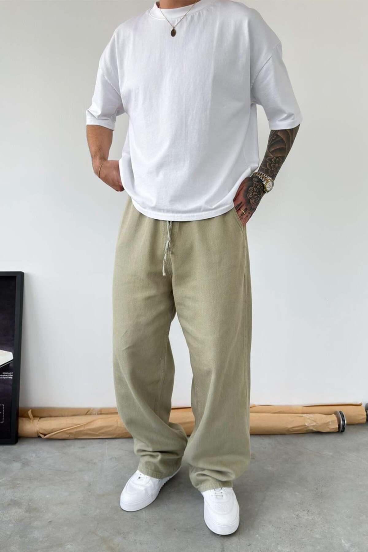 hafkagiyim Khaki Basic Gabardine Baggy Pants- Trendyol