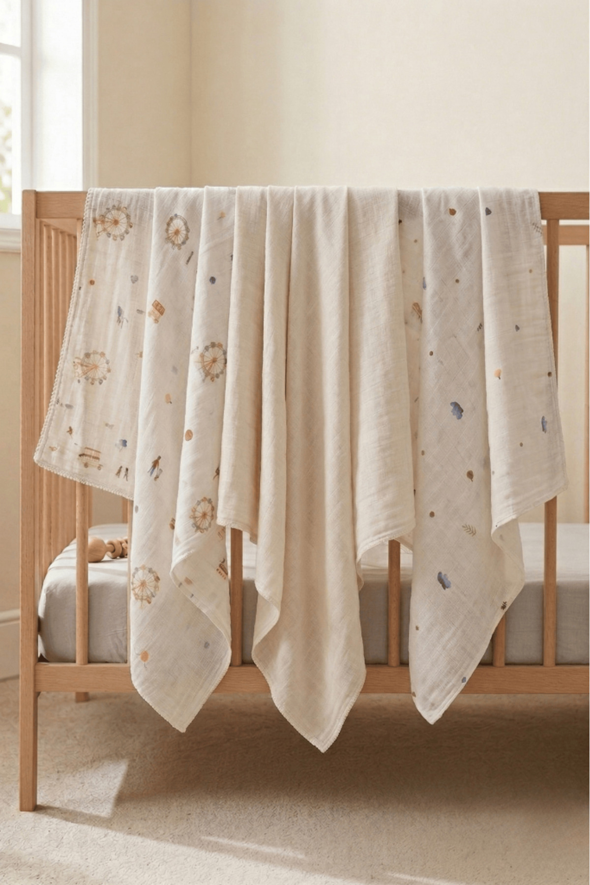 Little Organic's | 3-Piece 100% Organic Cotton Muslin Blanket Set 75x80 cm | Oeko-tex | Gots-
