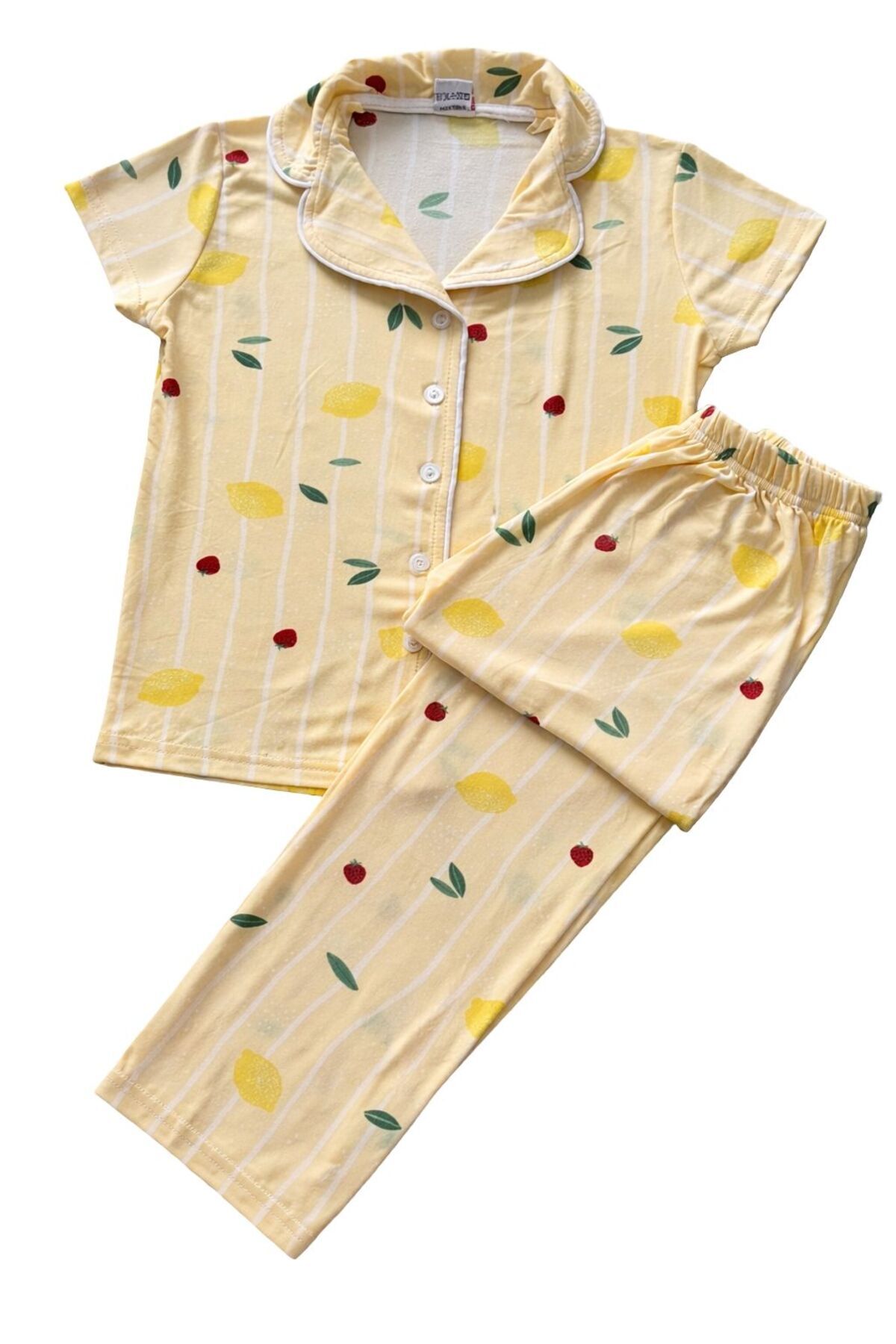 mışıl mışıl kids Limon Çilek Desenli Milan Kumaş Yazlık Kısa Kollu Kız Çocuk Pijama Takımı fotoğrafı 2 (önizleme)