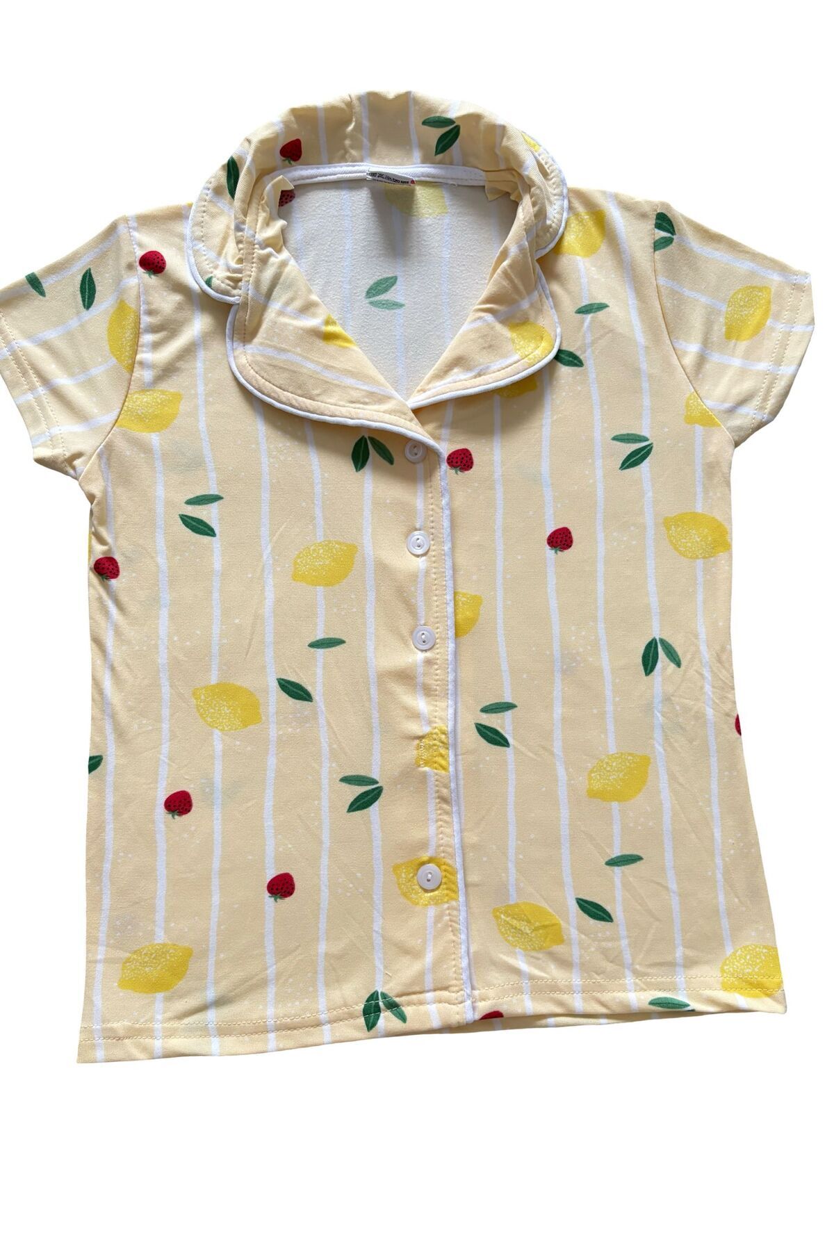mışıl mışıl kids Limon Çilek Desenli Milan Kumaş Yazlık Kısa Kollu Kız Çocuk Pijama Takımı fotoğrafı 4 (önizleme)