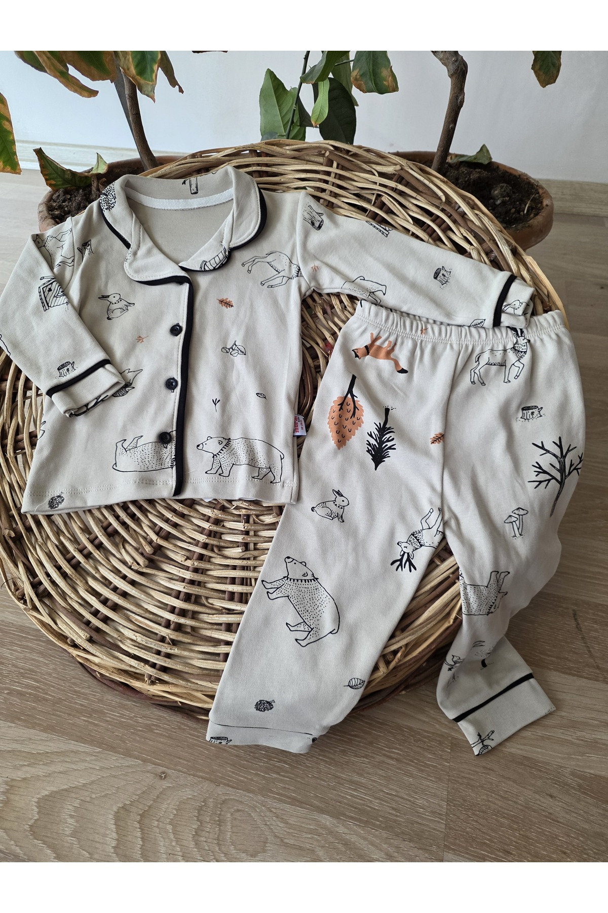 BYMURAT BABY Ayı Baskılı Kız Erkek Çocuk Pijama Takımı Pamuklu Rahat Uyku Takımı fotoğrafı 2 (önizleme)