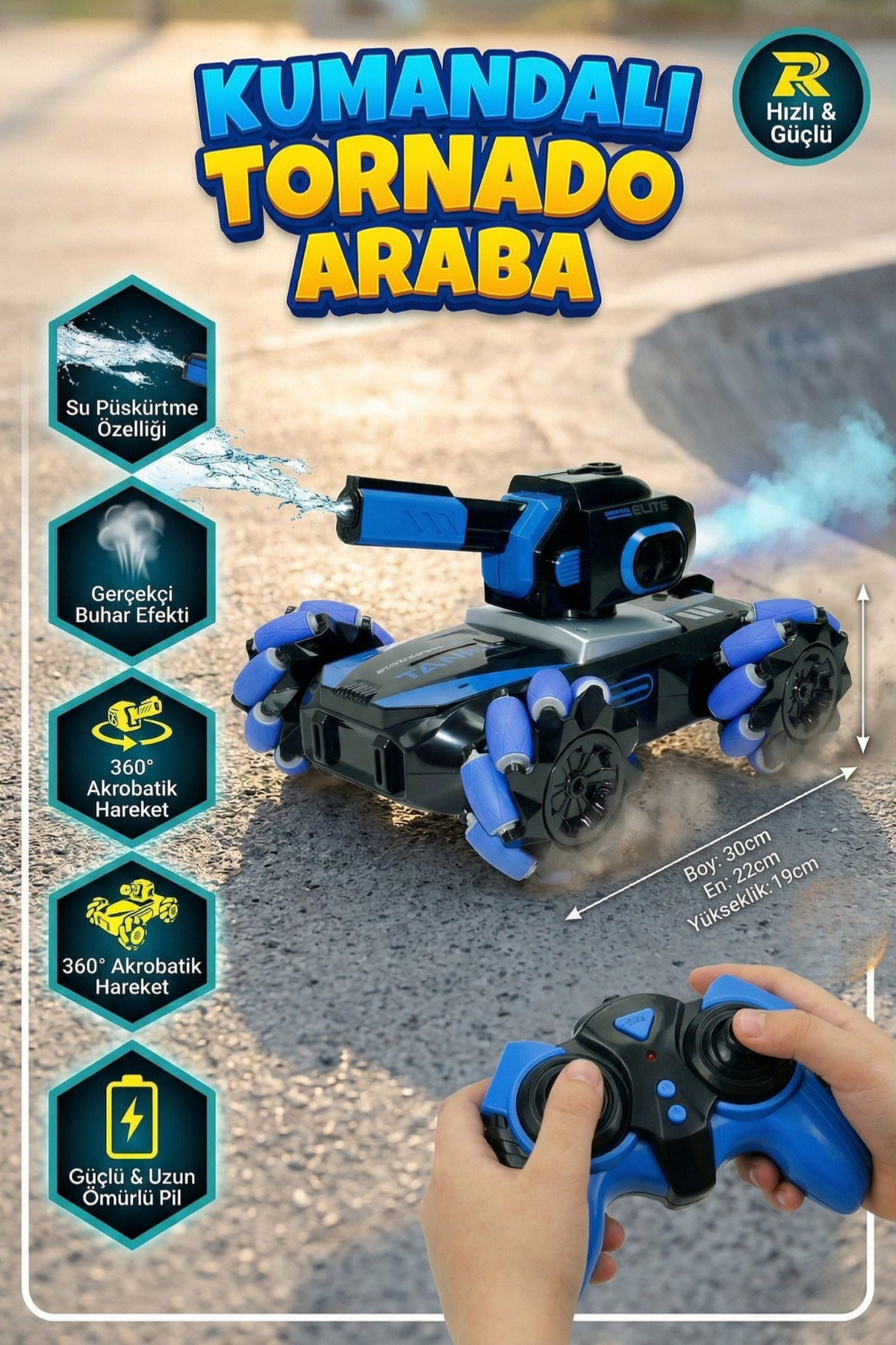 craftivio Uzaktan Kumandalı Şarjlı Akrobatik Tank Araba Su