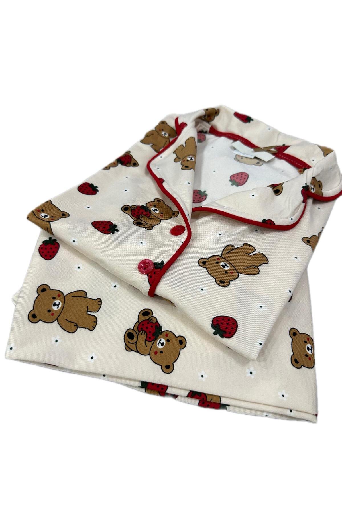 byalisdmr KIZ ÇOCUK PİJAMA TAKIMI YAZLIK %100 PAMUK MİLAN KUMAŞ KISA KOLLU BİYE DETAY GÖMLEK YAKA fotoğrafı 4 (önizleme)