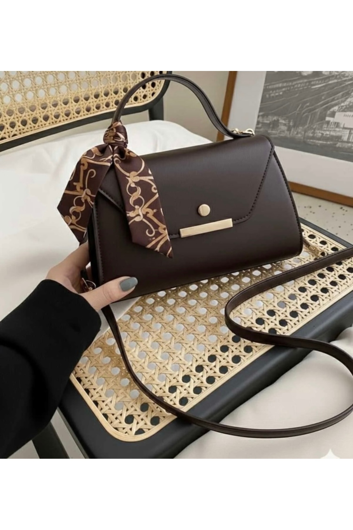 ZEGİ BAGS &MORE Acı Kahve Suni Deri Fular Detaylı El Ve Omuz Çantası