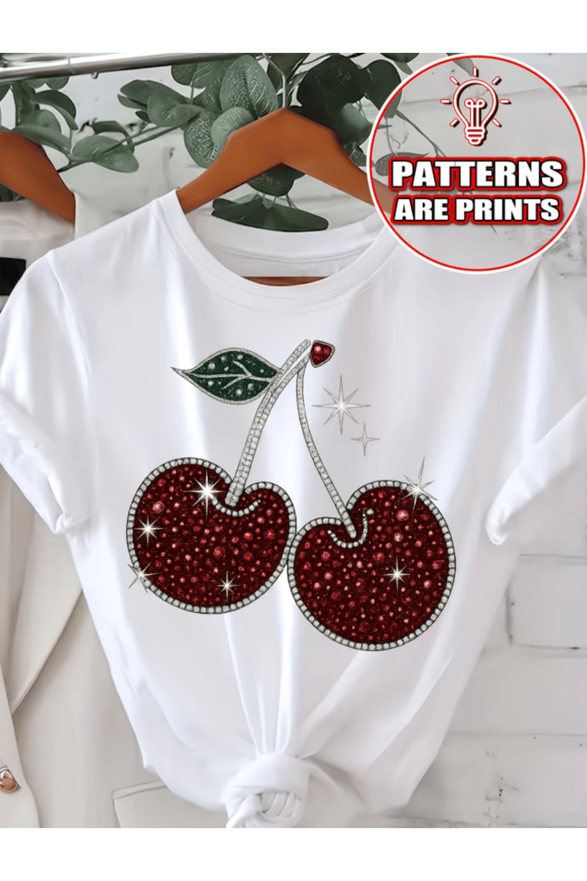 gencerco Κόκκινο και πράσινο χρώμα, γυαλιστερό μπλουζάκι με στάμπα κεράσι, Pr...