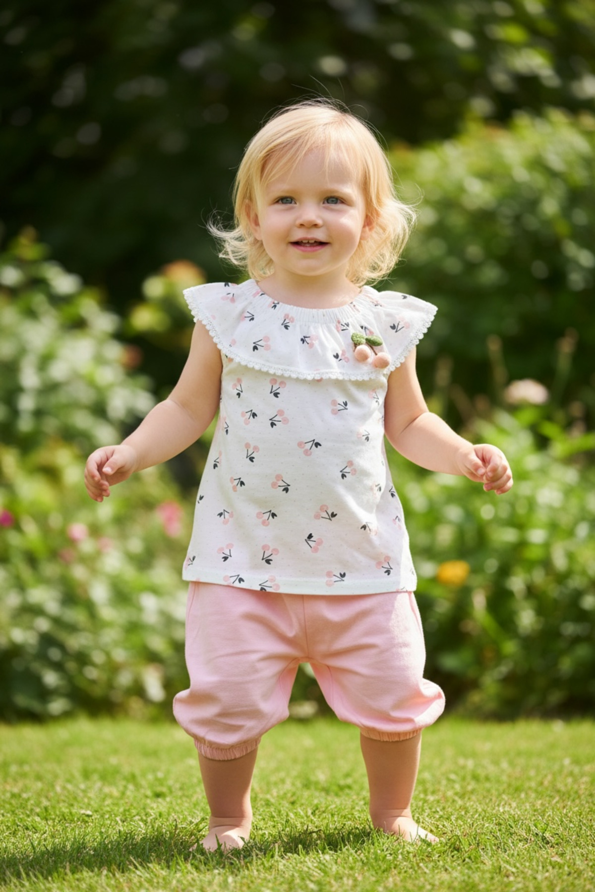 BİANCOFİGLİO Baby Girl Combed Cotton Capri Set