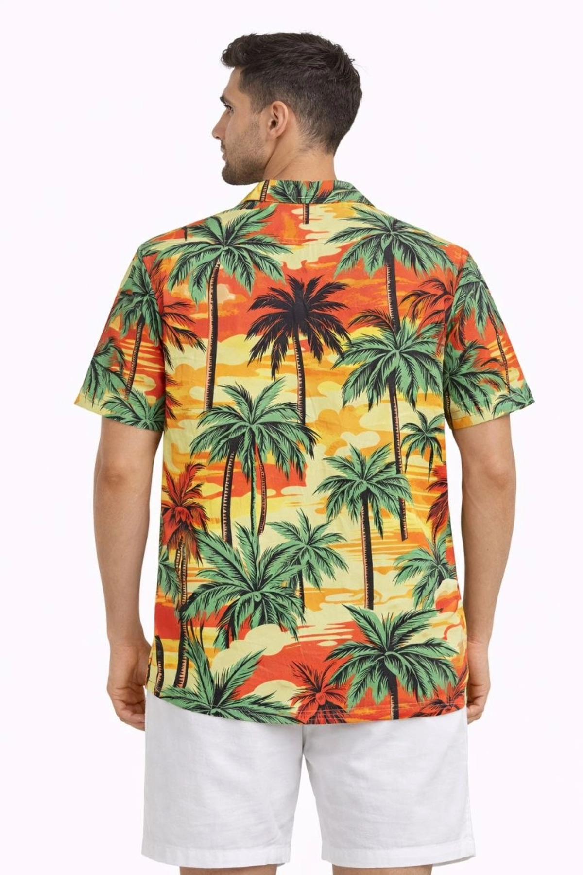 Hsc bilişim Erkek Hawaii Tarz Tropikal Palmiye Desenli Kısa Kol Gömlek Rahat Kalıp Yazlık - Desenli fotoğrafı 3 (önizleme)