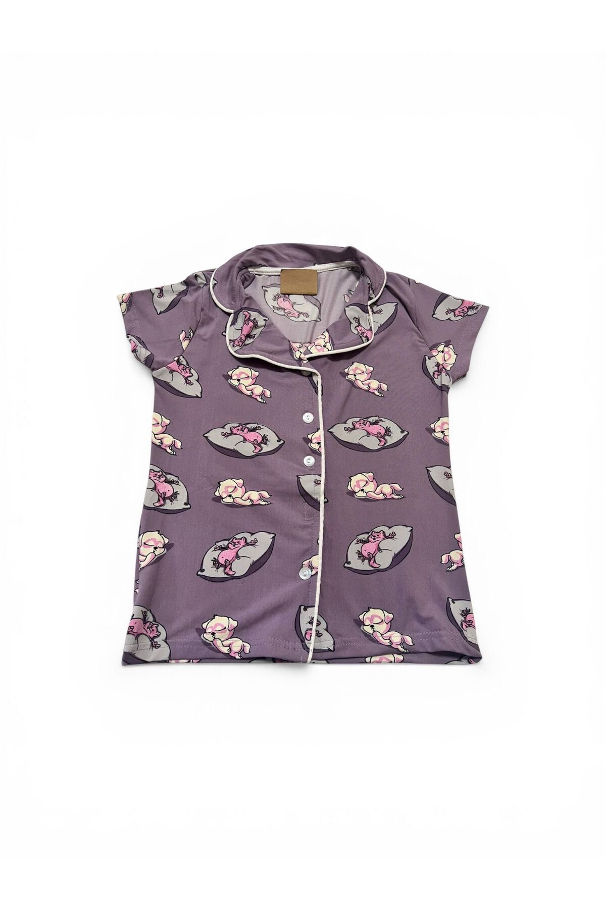 SERRASTIL Kız Çocuk Kedi Desenli Mor Renk Pamuklu Kısa Kollu Pijama Takımı fotoğrafı 5 (önizleme)