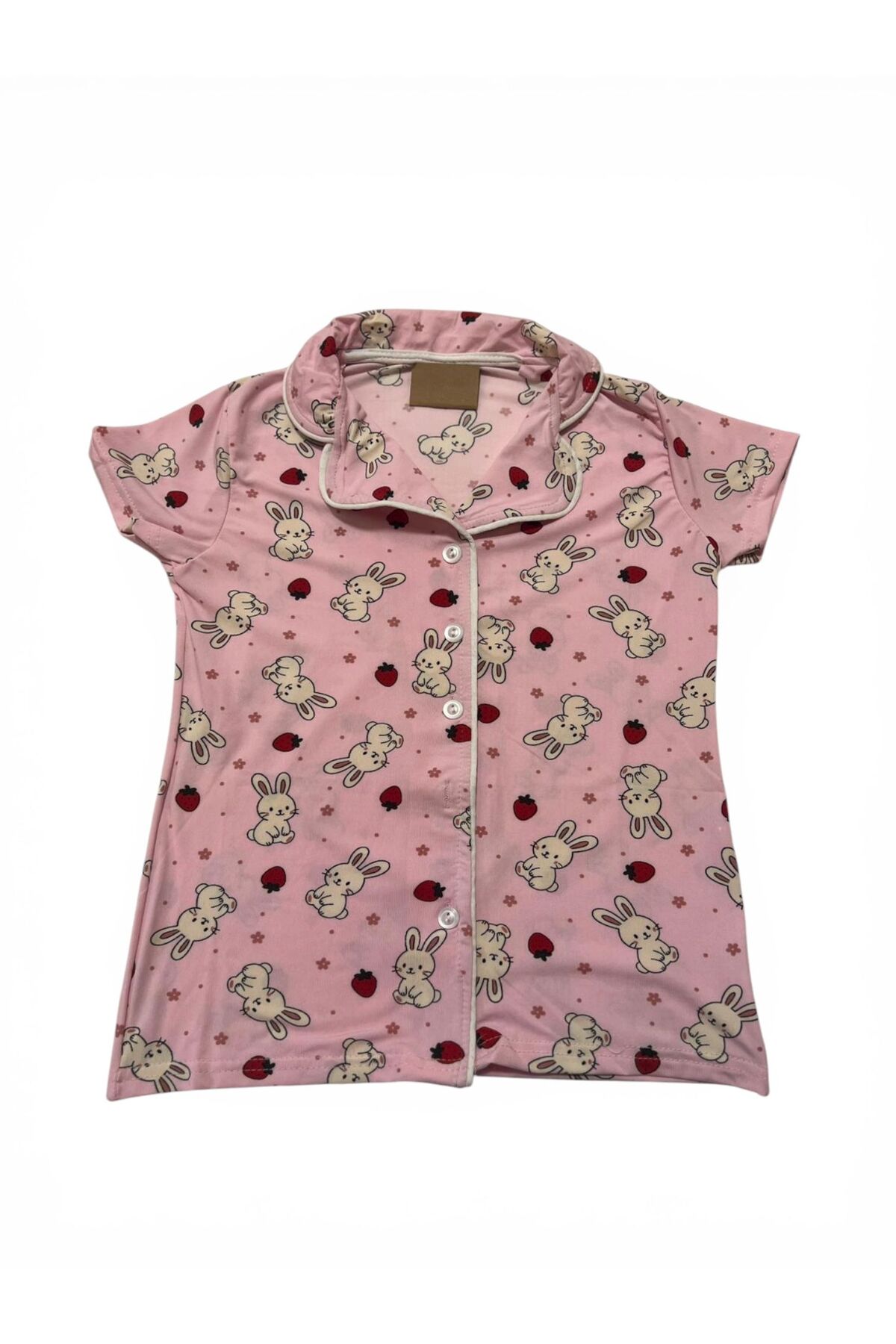 SERRASTIL Kız Çocuk Tavşan Desenli Pembe Renk Pamuklu Kısa Kollu Pijama Takımı fotoğrafı 5 (önizleme)