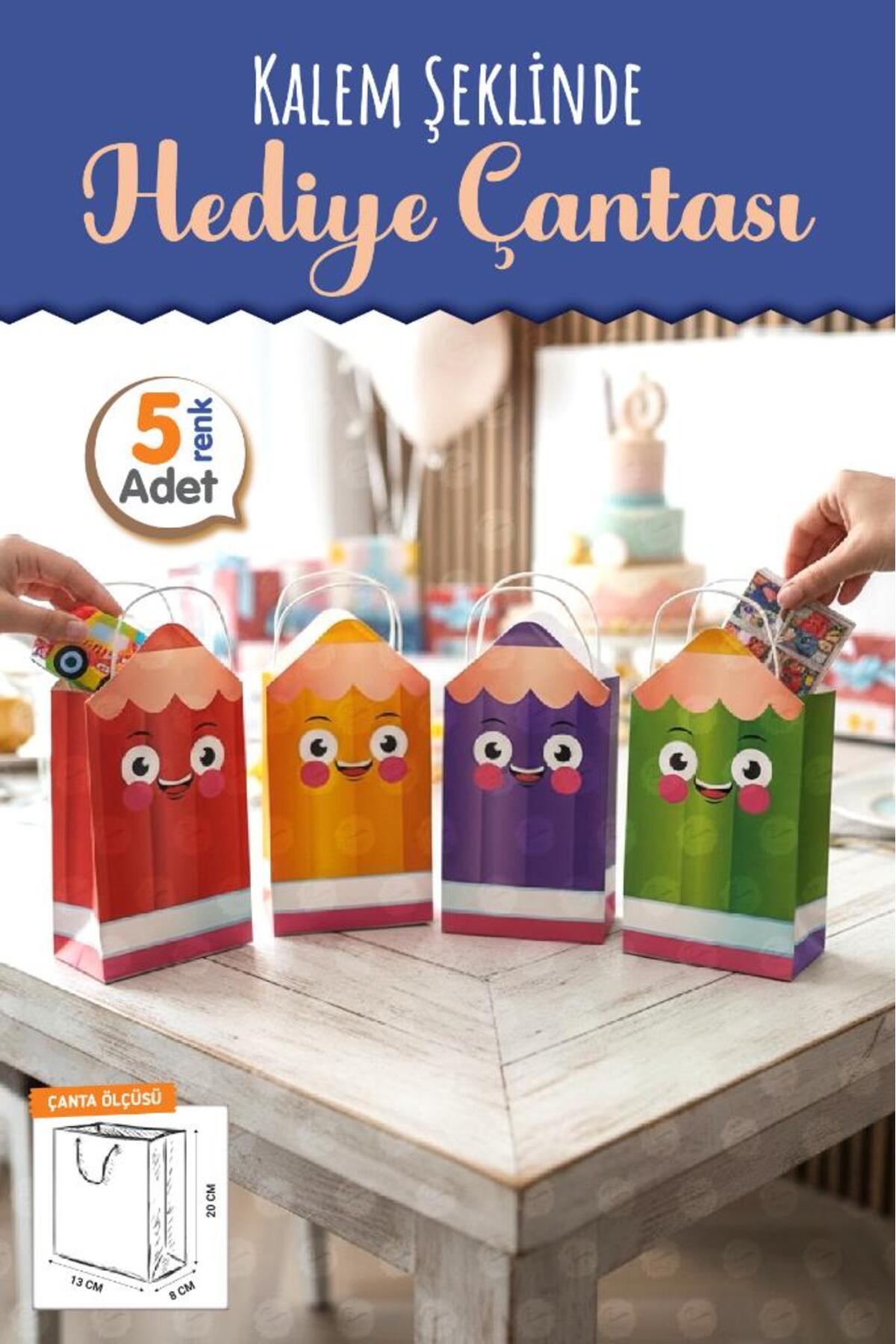 t tuğset etiket Burgu Saplı Karton Kalem Şeklinde Çanta 5 adet Çocuklar İçin Doğum Günü Parti Konsept Hediyelik Çant fotoğrafı 6 (önizleme)