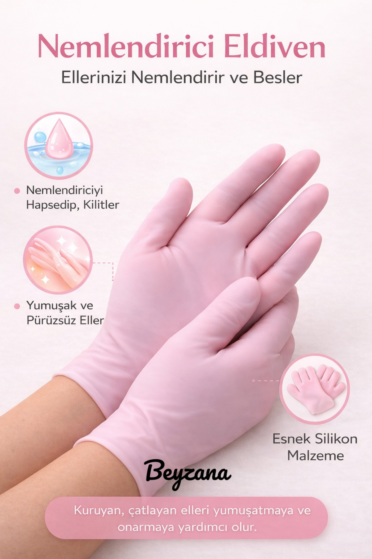 BEYZANA 1 Çift Nemlendirici Silikon Eldiven El Bakımı görsel 3