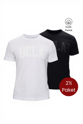 Ucla CULVER 2'Li Set Siyah & Beyaz Bisiklet Yaka Baskılı %100 Pamuk Standard ...