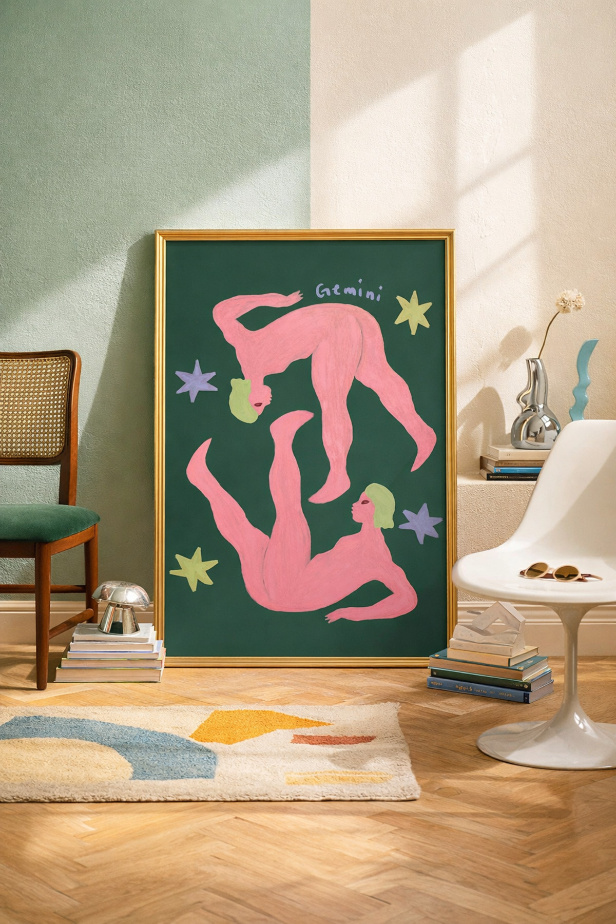 İkizler Burcu Tablo Modern Astroloji İllüstrasyon Poster Duvar Dekoru Çerçevesiz