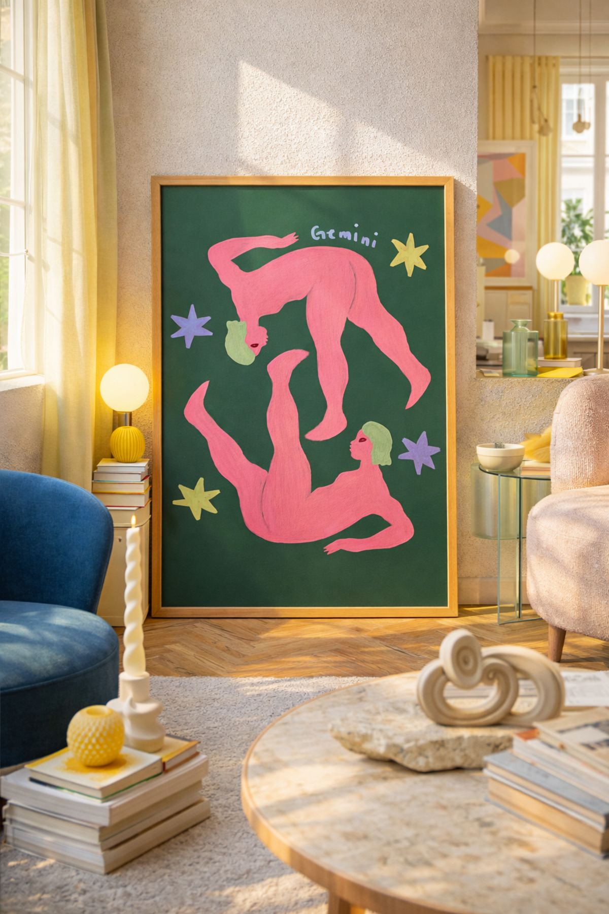 İkizler Burcu Tablo Modern Astroloji İllüstrasyon Poster Duvar Dekoru Çerçevesiz