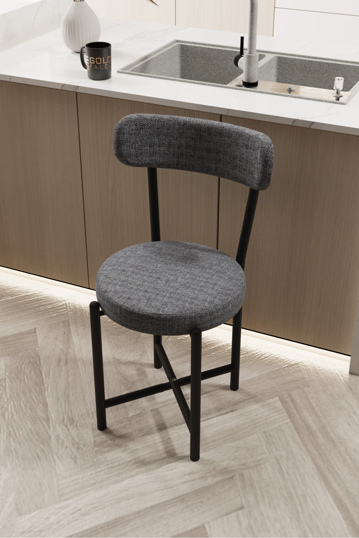 Sandalye 1 Adet Keten Kumaş Metal Ayak Modern Mutfak Sandalyesi Cafe Balkon Ofis Teddy 9816 Gri