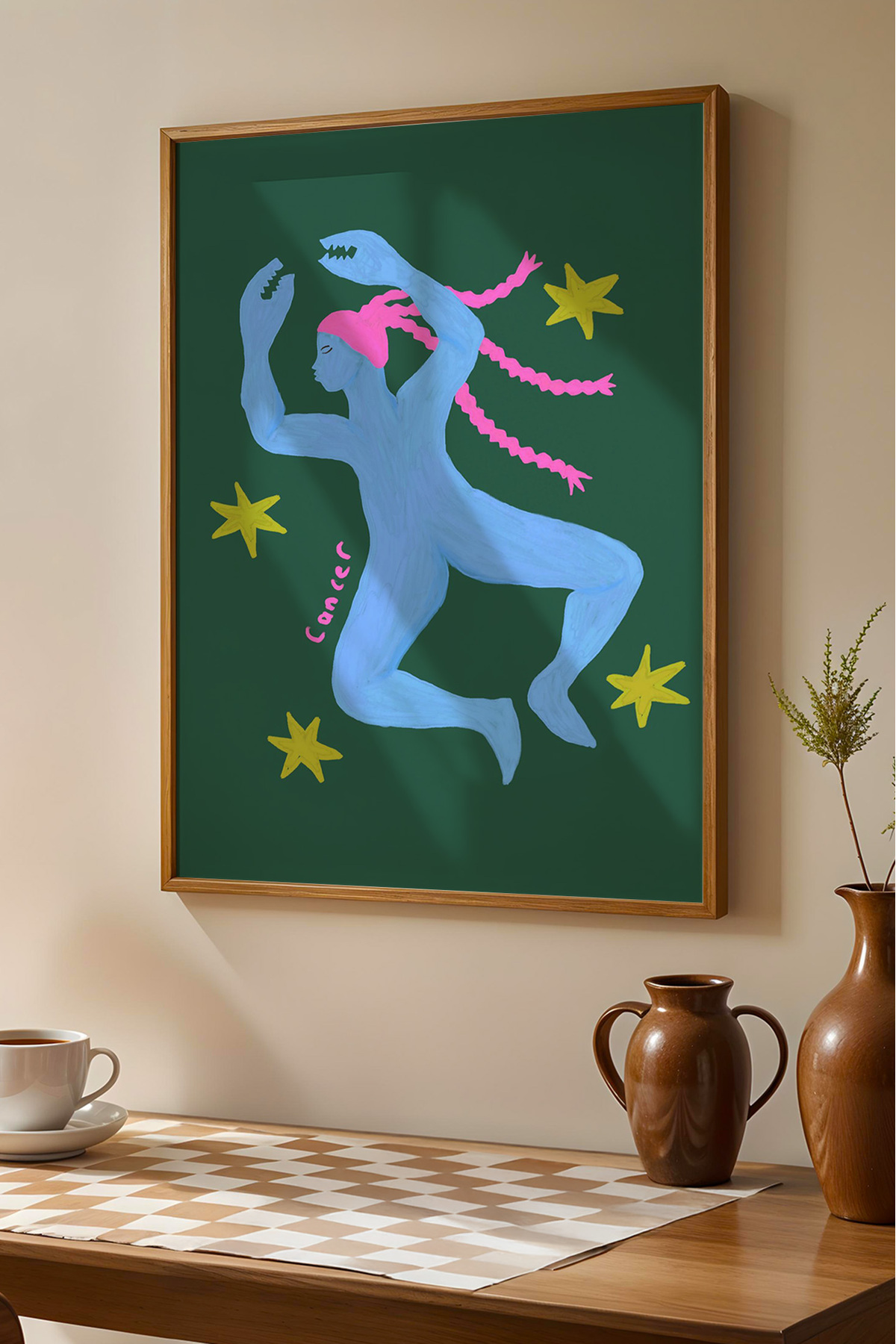 Yengeç Burcu Tablo Modern Astroloji İllüstrasyon Poster Duvar Dekoru Çerçevesiz